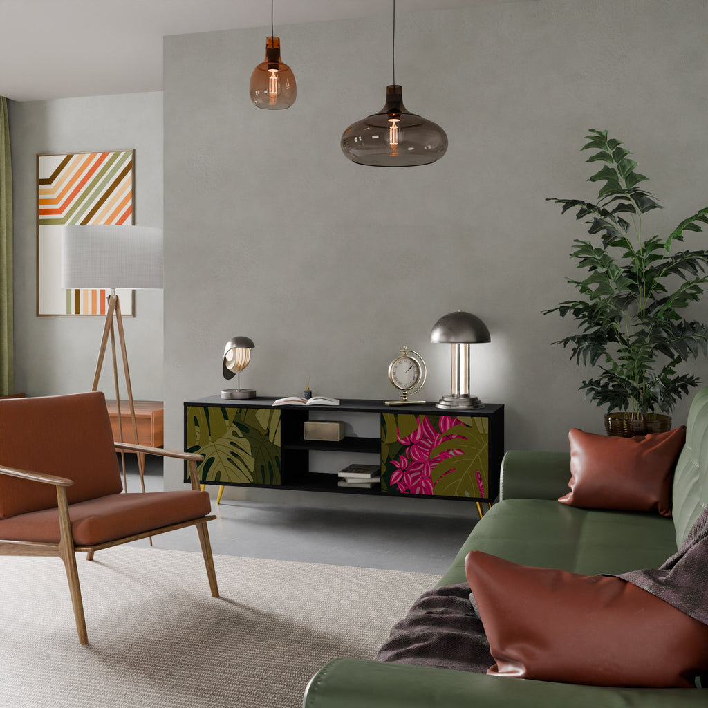 TROPICAL BEAUTY 2-Door TV Stand in Black Finish