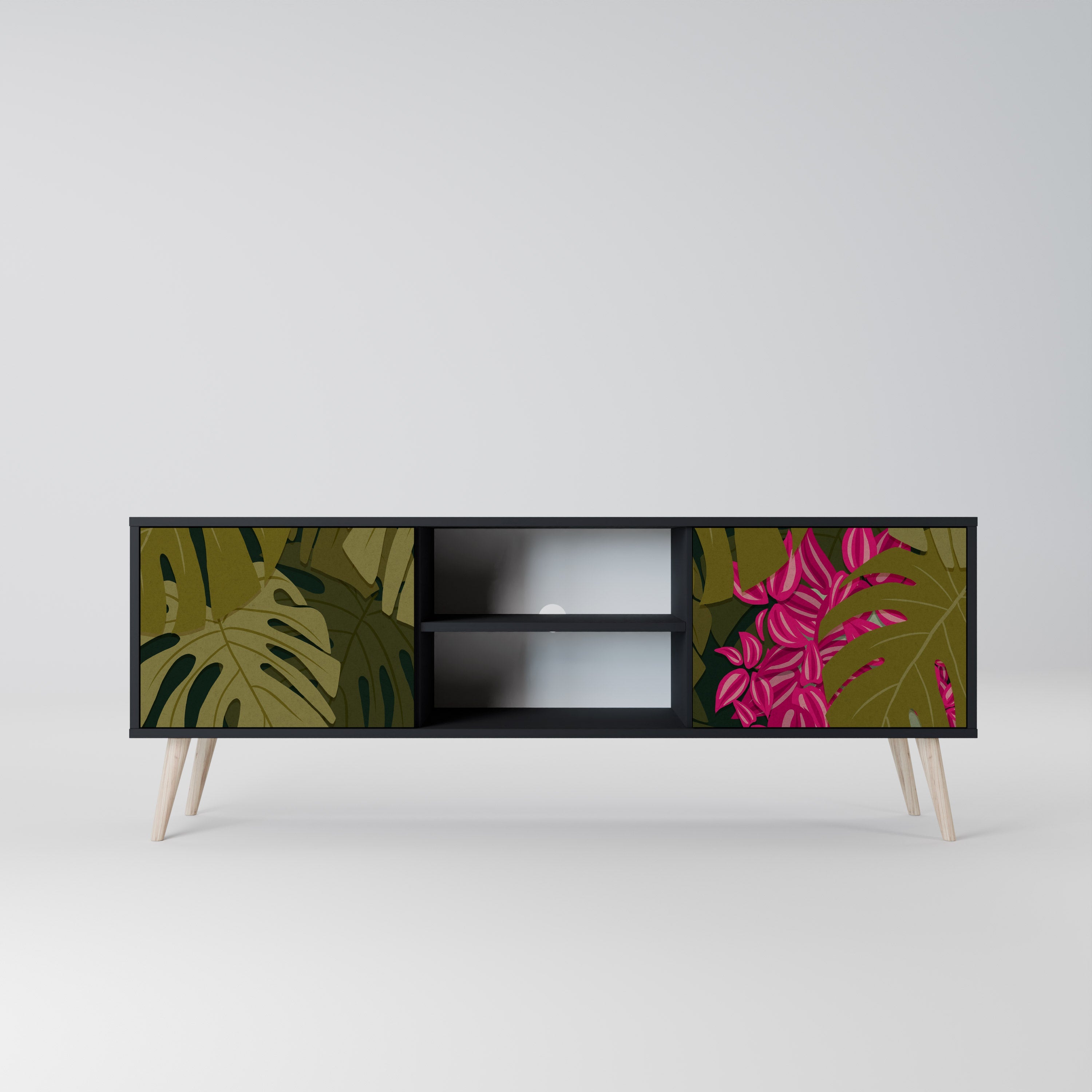TROPICAL BEAUTY 2-Door TV Stand in Black Finish