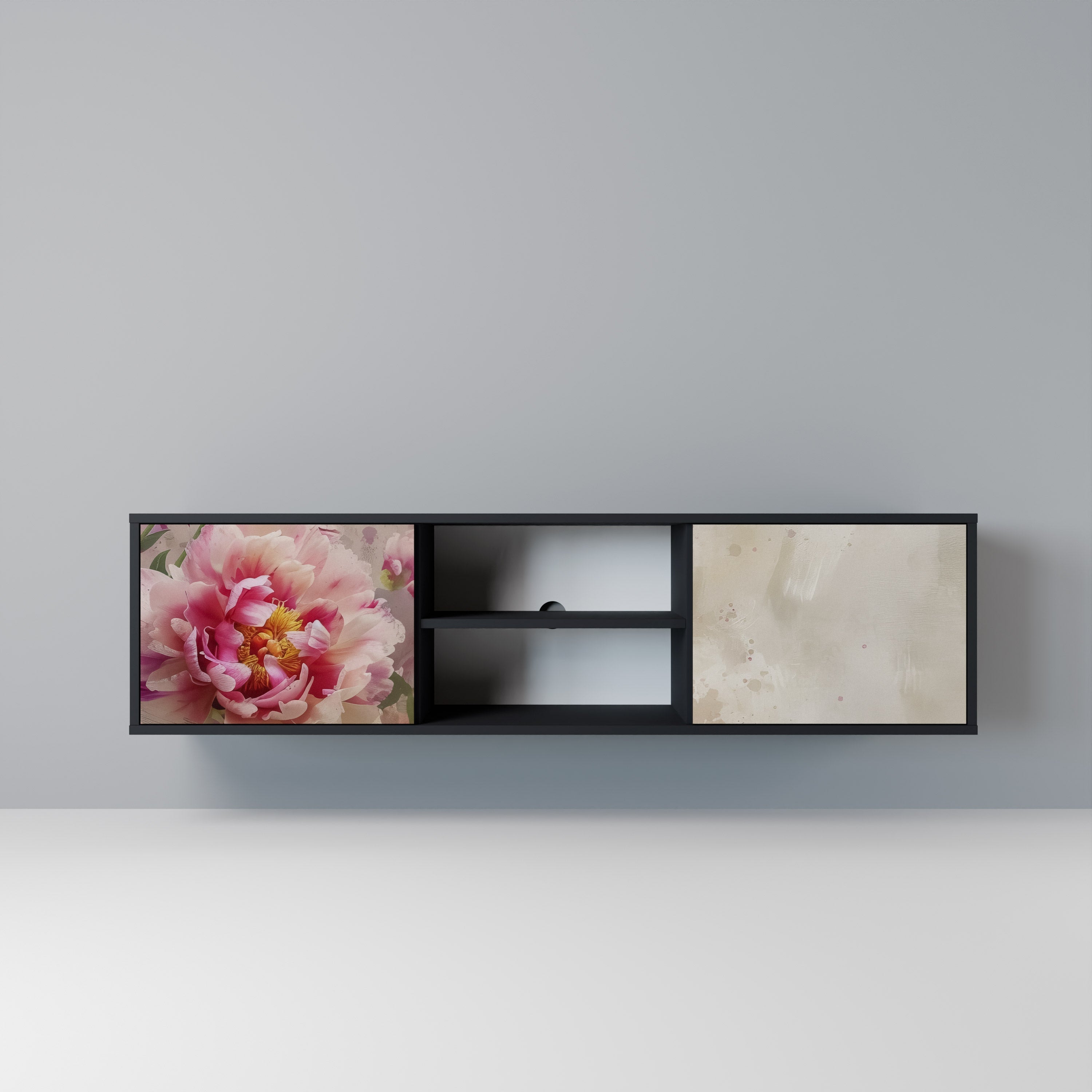 PEONY WHISPER 2-Door TV Stand in Black Finish