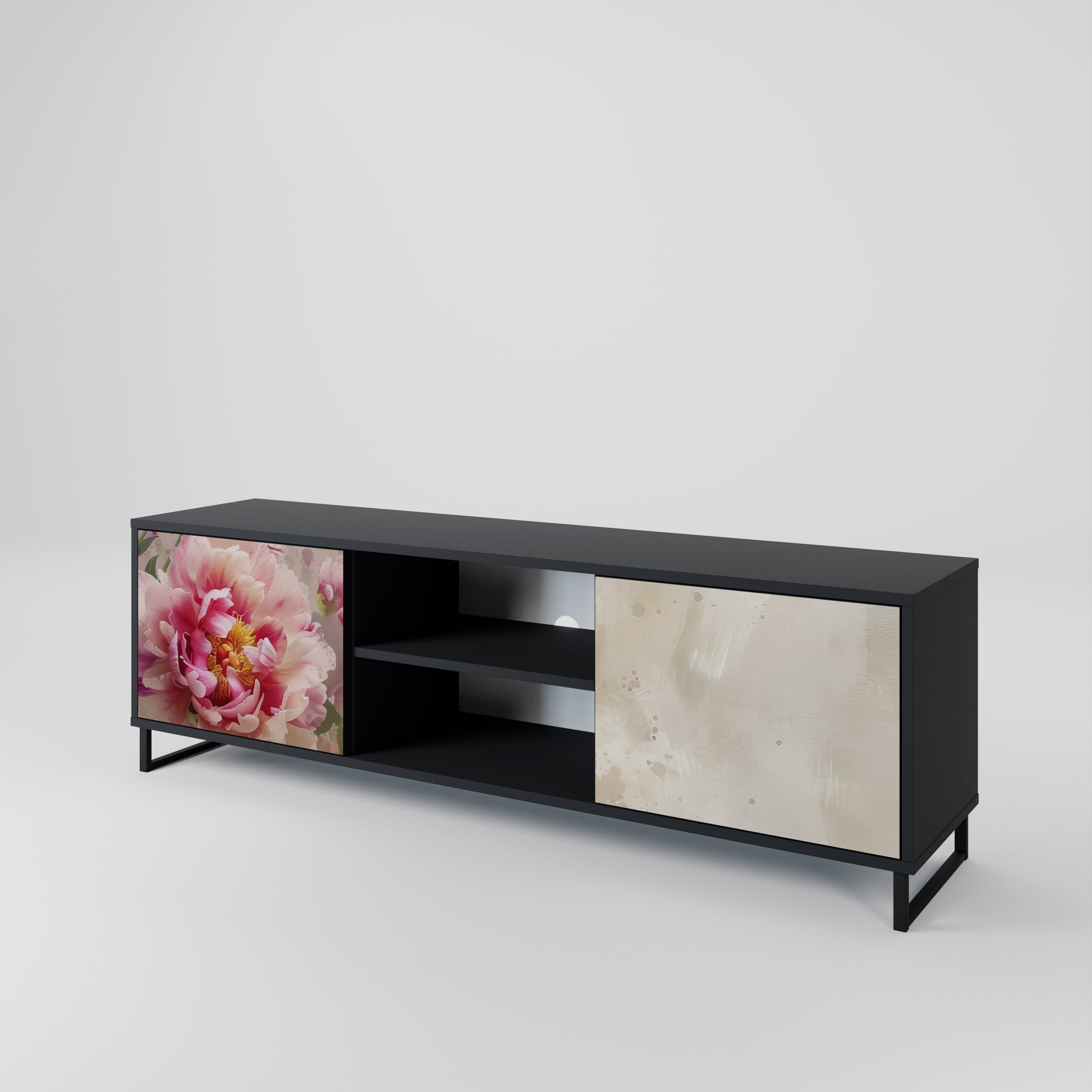 PEONY WHISPER 2-Door TV Stand in Black Finish
