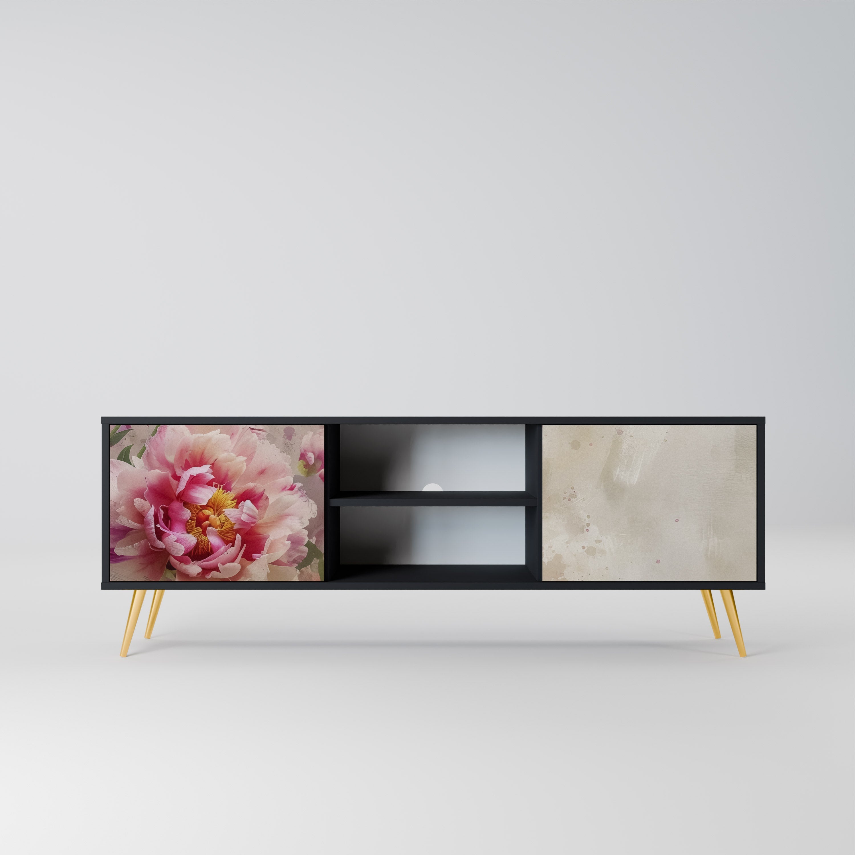 PEONY WHISPER 2-Door TV Stand in Black Finish
