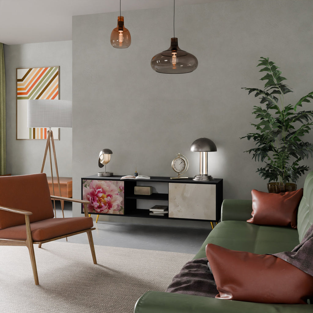 PEONY WHISPER 2-Door TV Stand in Black Finish