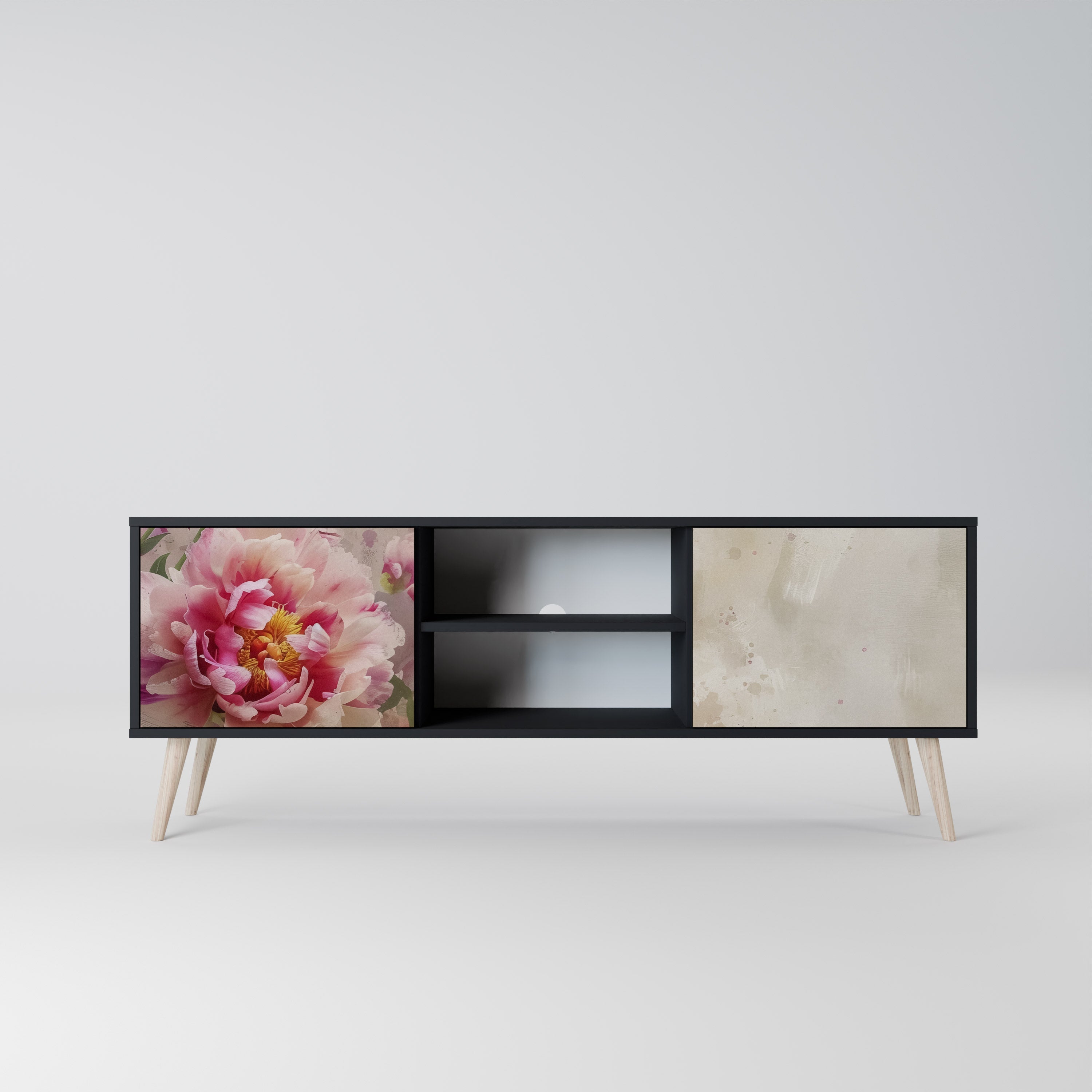 PEONY WHISPER 2-Door TV Stand in Black Finish