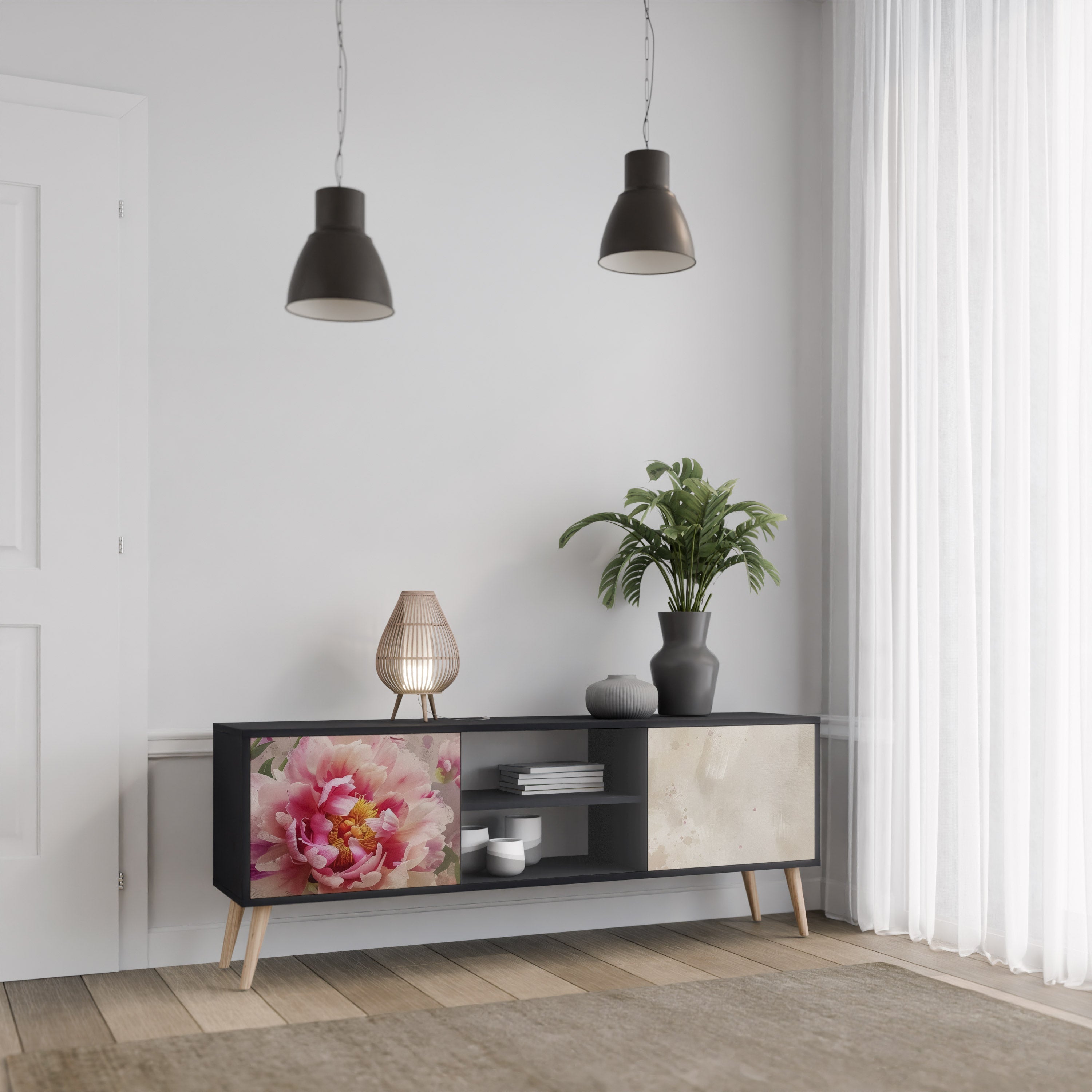 PEONY WHISPER 2-Door TV Stand in Black Finish