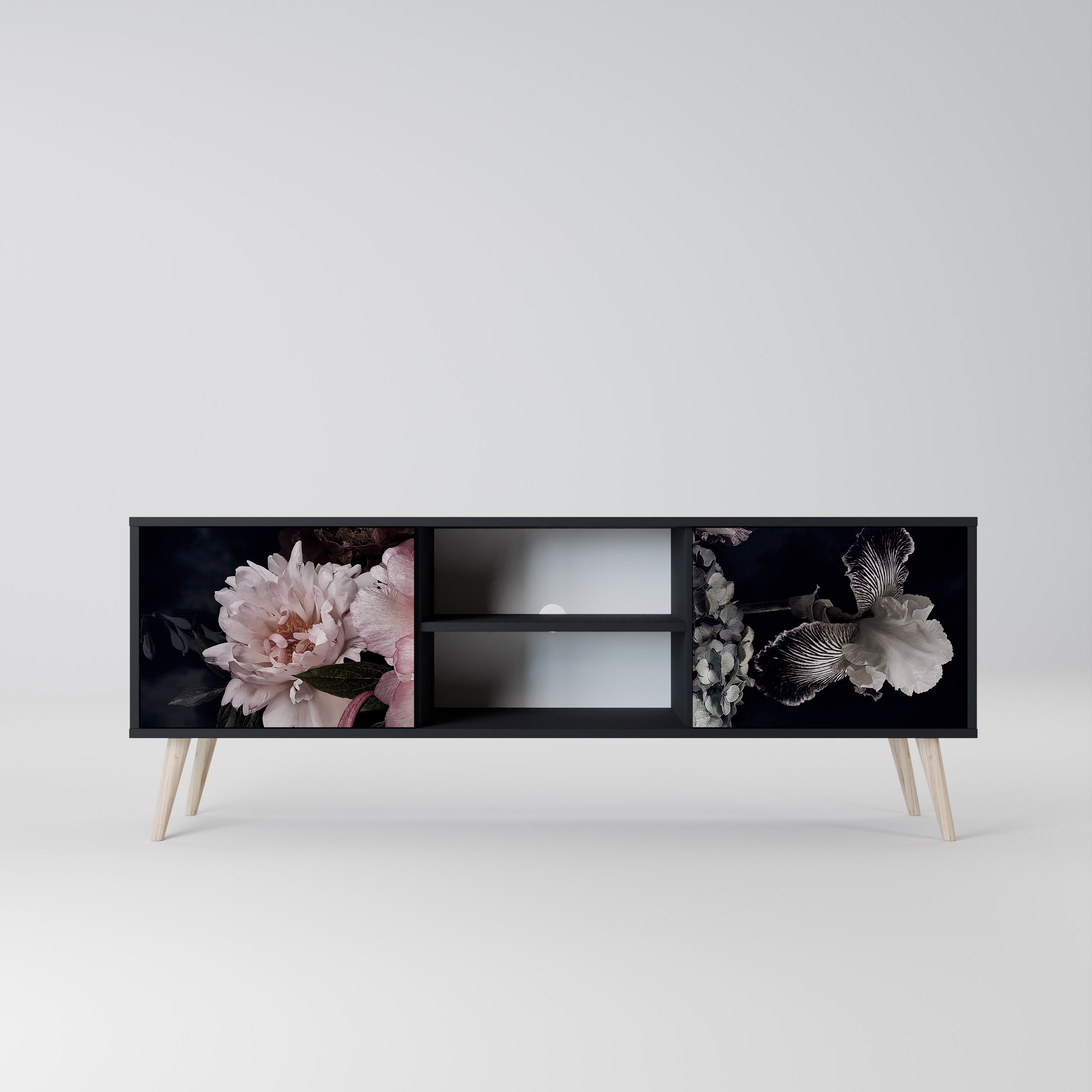 PURE BLOSSOM 2-Door TV Stand in Black Finish