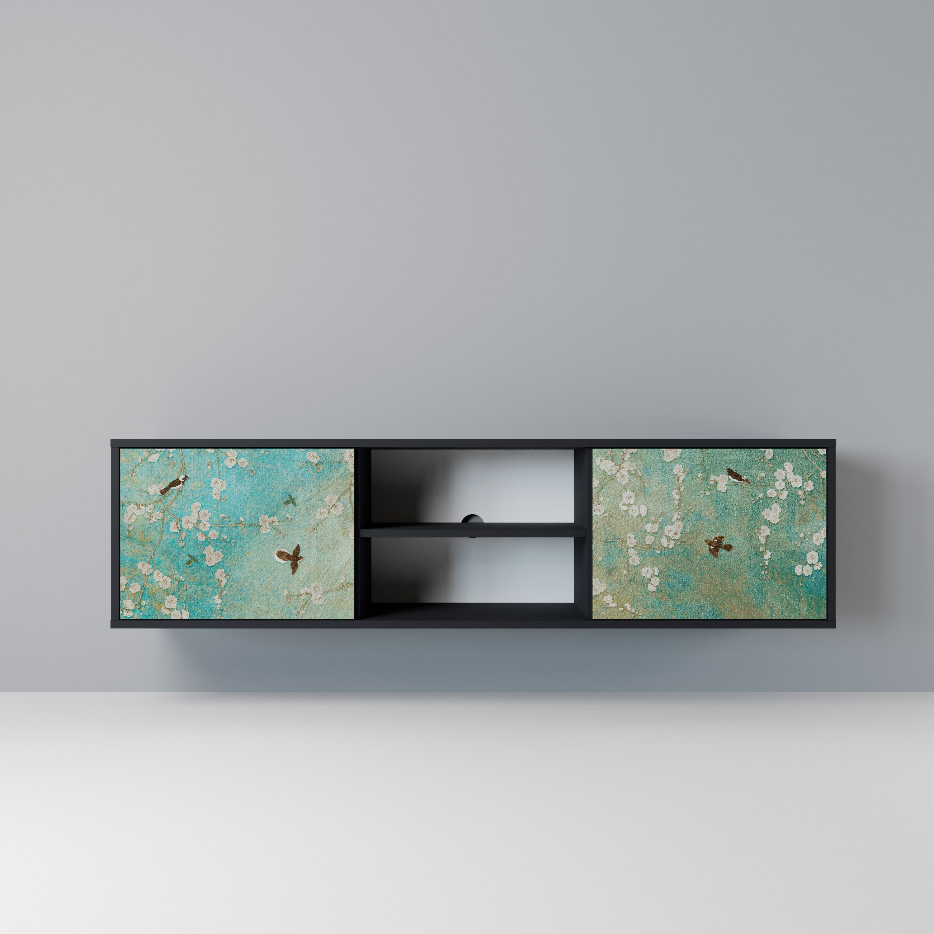 Meuble TV 2 portes BLOOMING CHARM finition noire