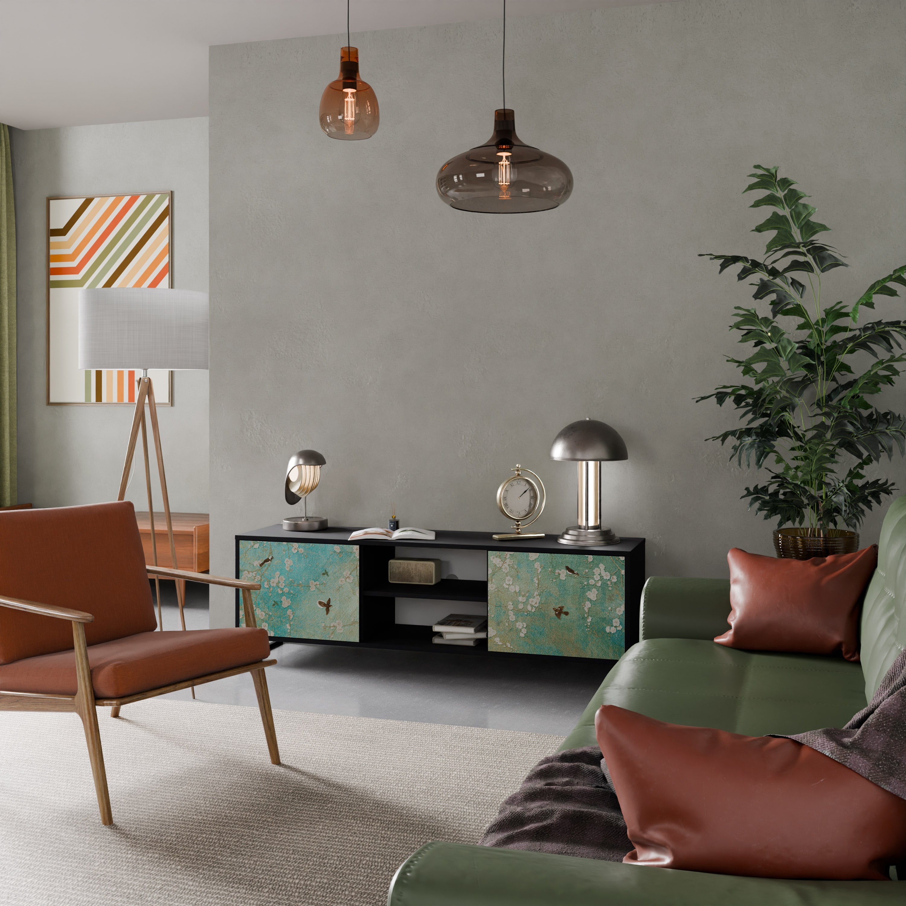 Meuble TV 2 portes BLOOMING CHARM finition noire