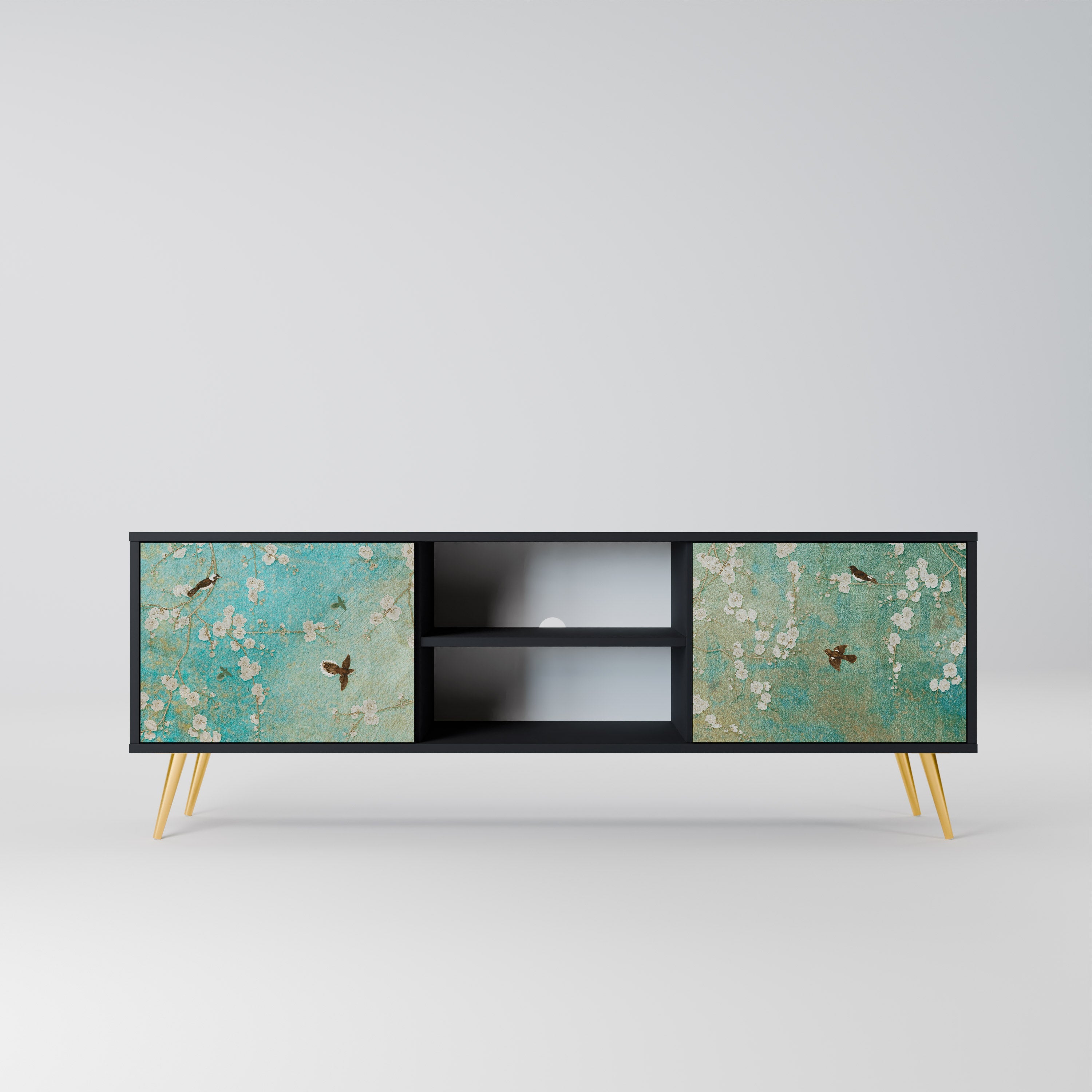 Meuble TV 2 portes BLOOMING CHARM finition noire