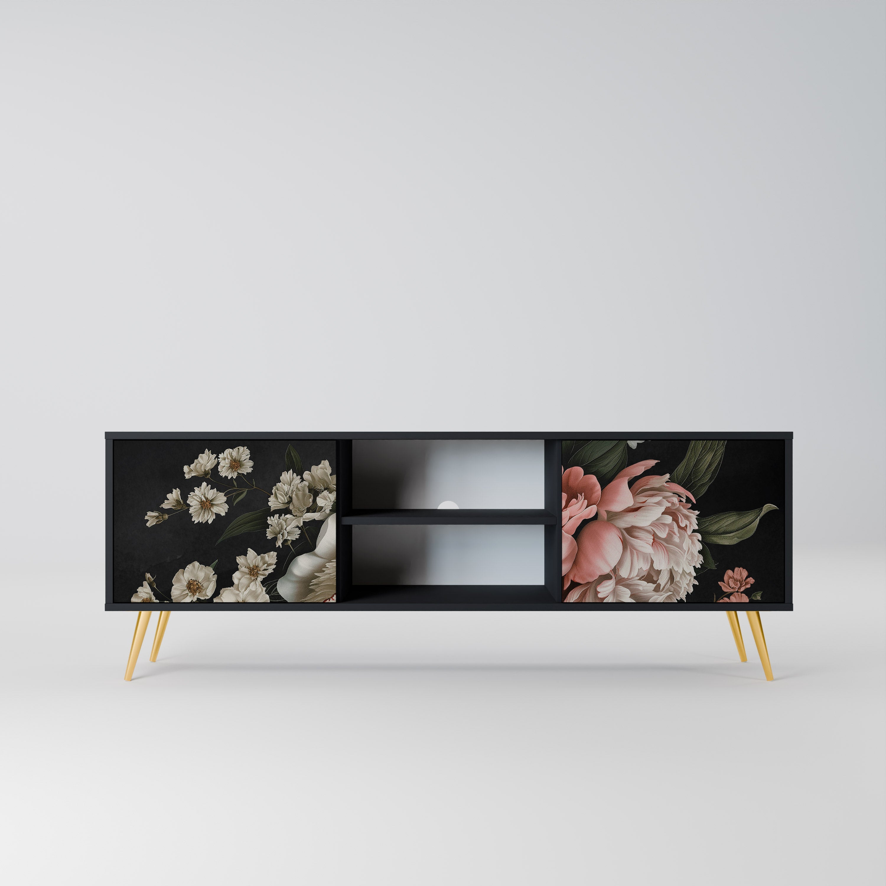 LUSH ELEGANCE 2-Door TV Stand in Black Finish