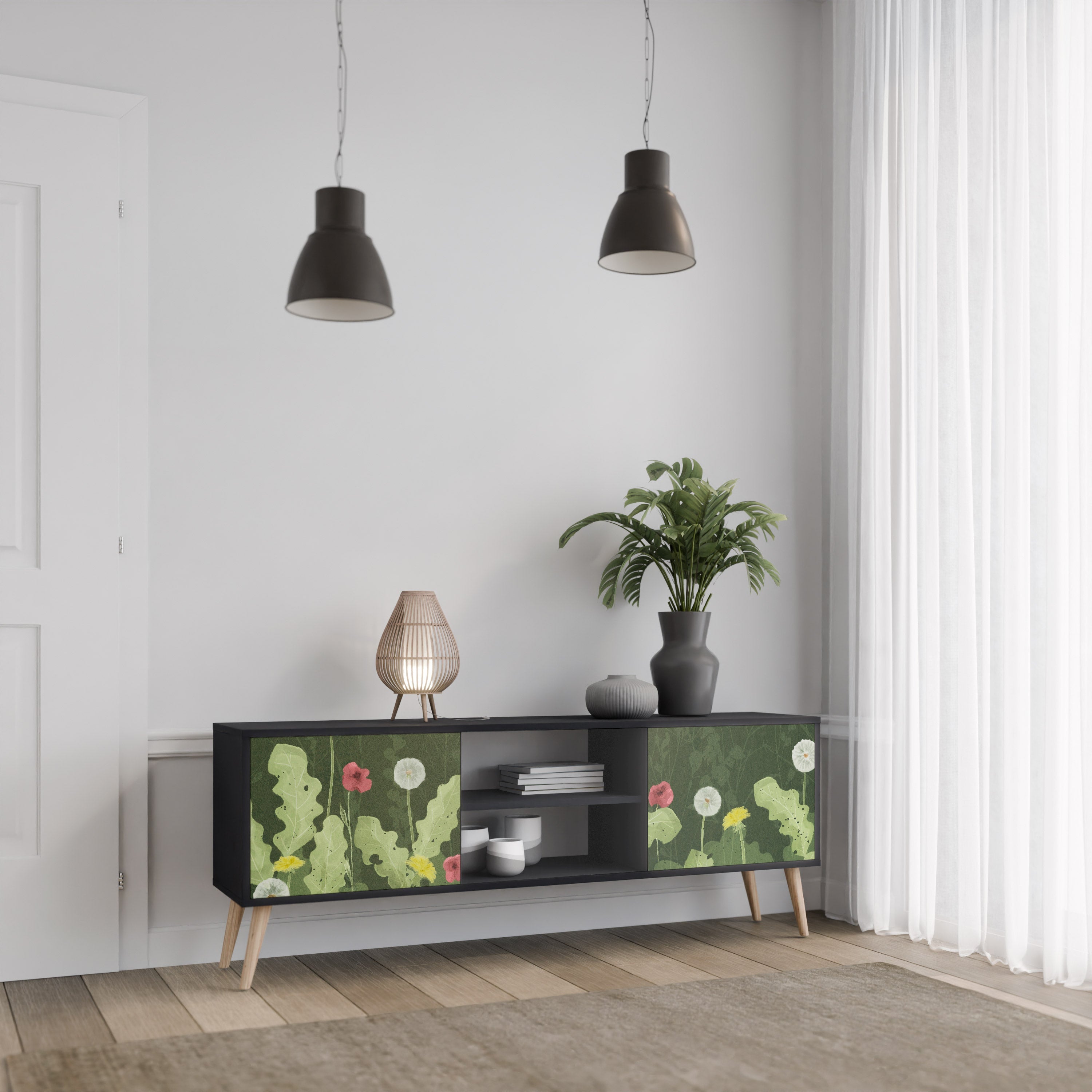 DANDELION AMUSE 2-Door TV Stand in Black Finish