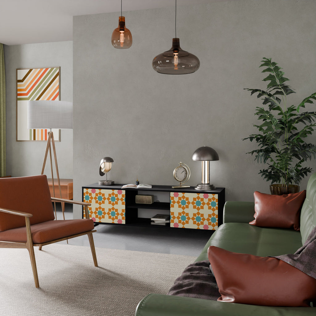 FLORAL DECOR 2-Door TV Stand in Black Finish