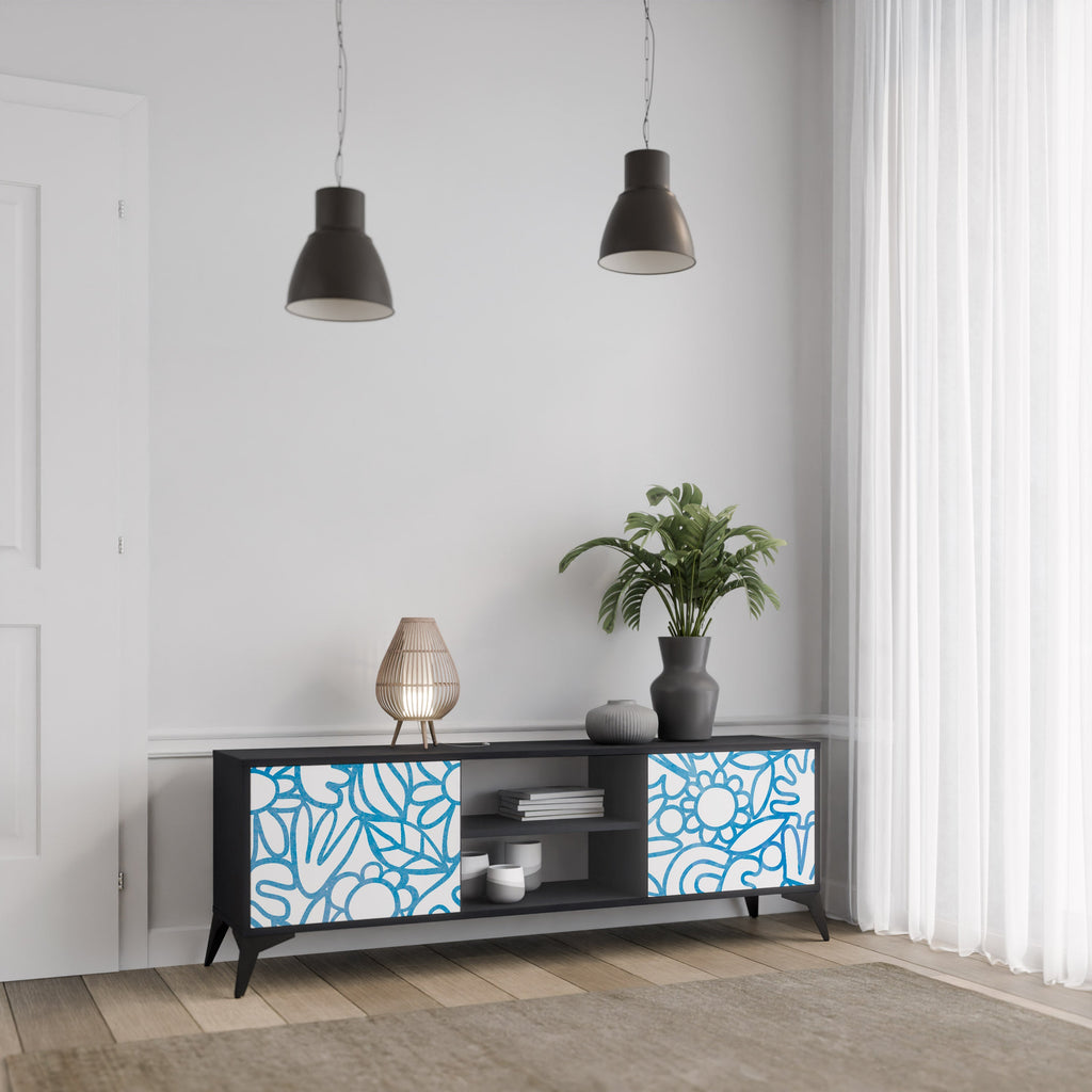 Meuble TV 2 portes BLOOMY MORNING finition noire