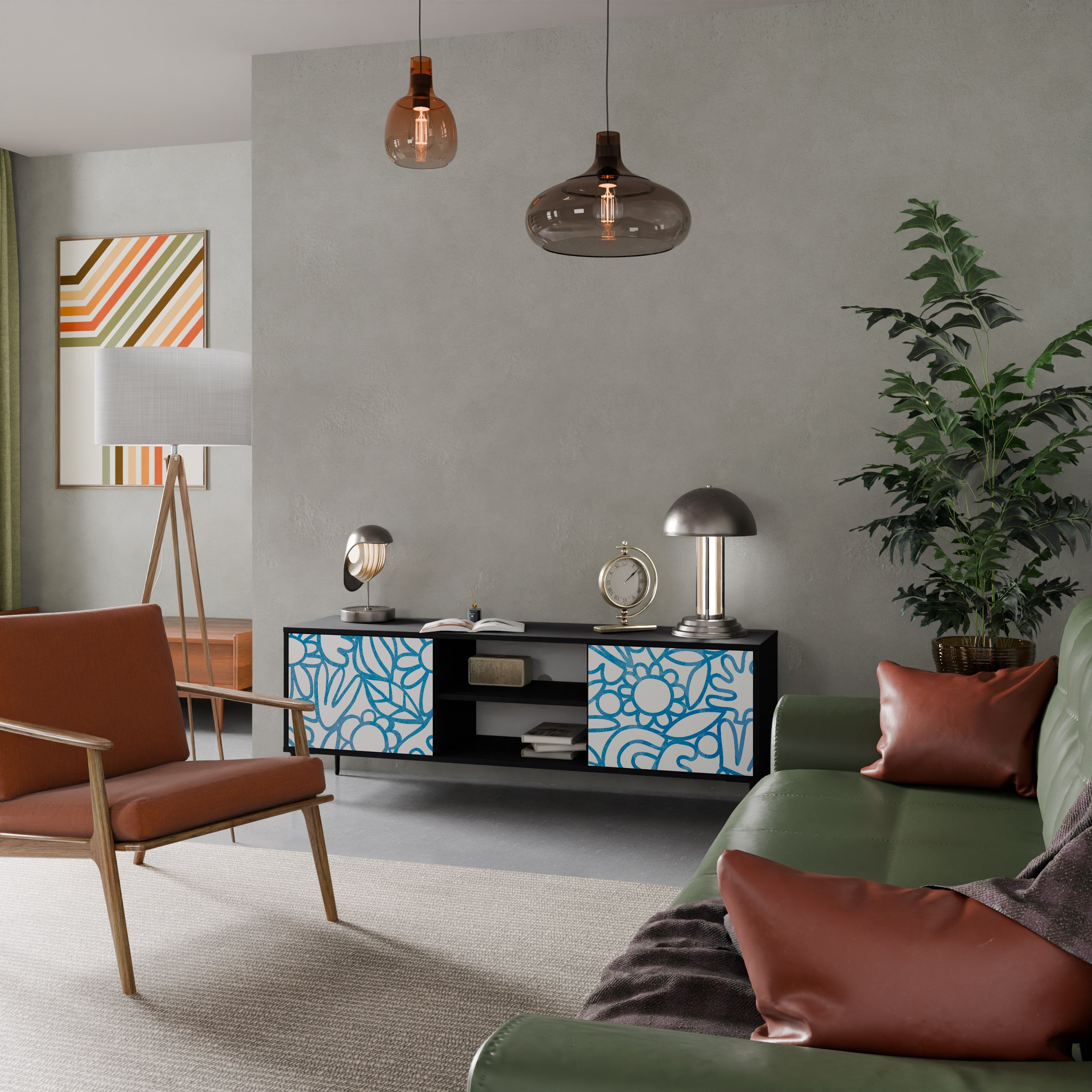 Meuble TV 2 portes BLOOMY MORNING finition noire