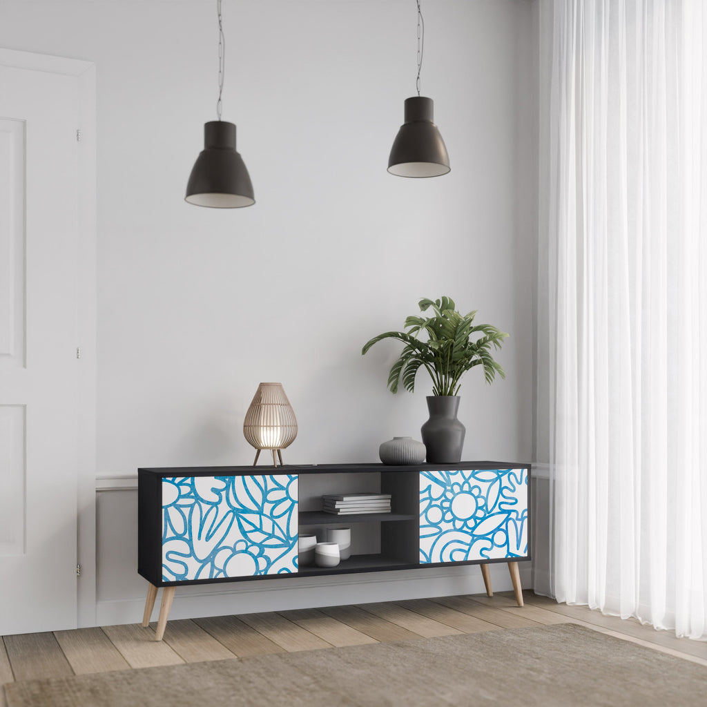 Meuble TV 2 portes BLOOMY MORNING finition noire