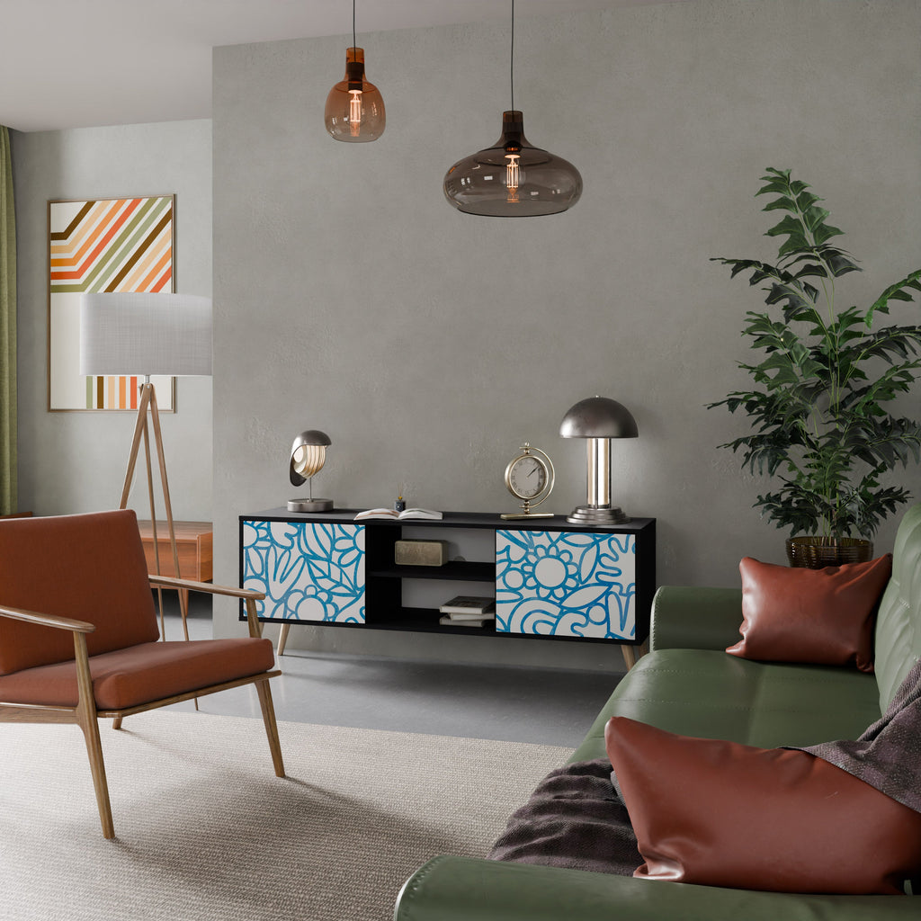 Meuble TV 2 portes BLOOMY MORNING finition noire