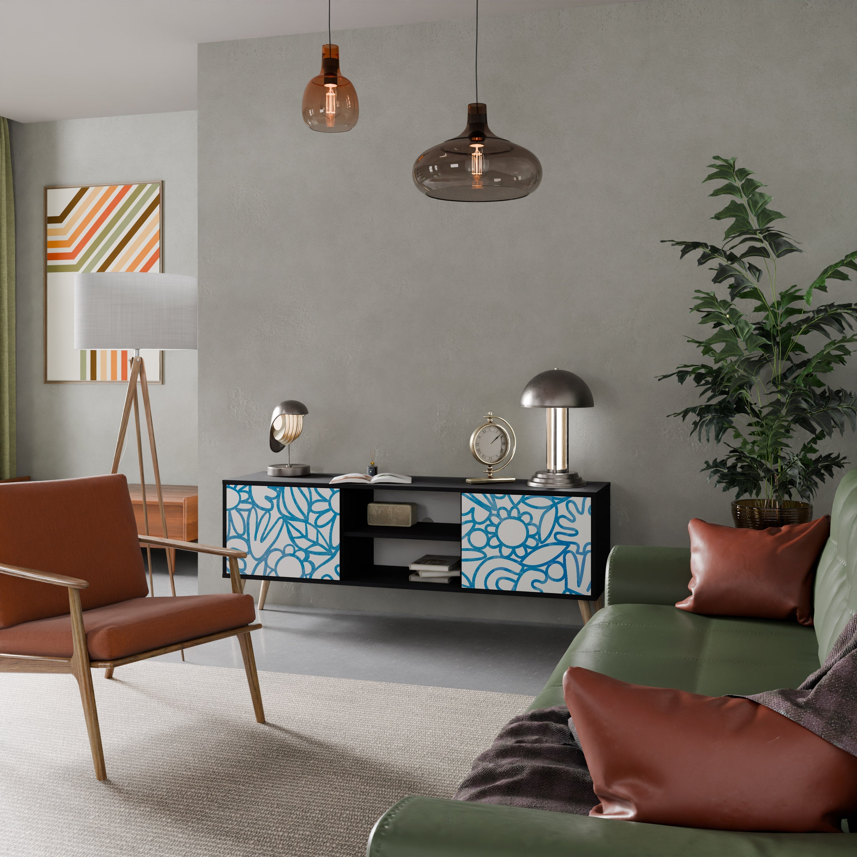 Meuble TV 2 portes BLOOMY MORNING finition noire