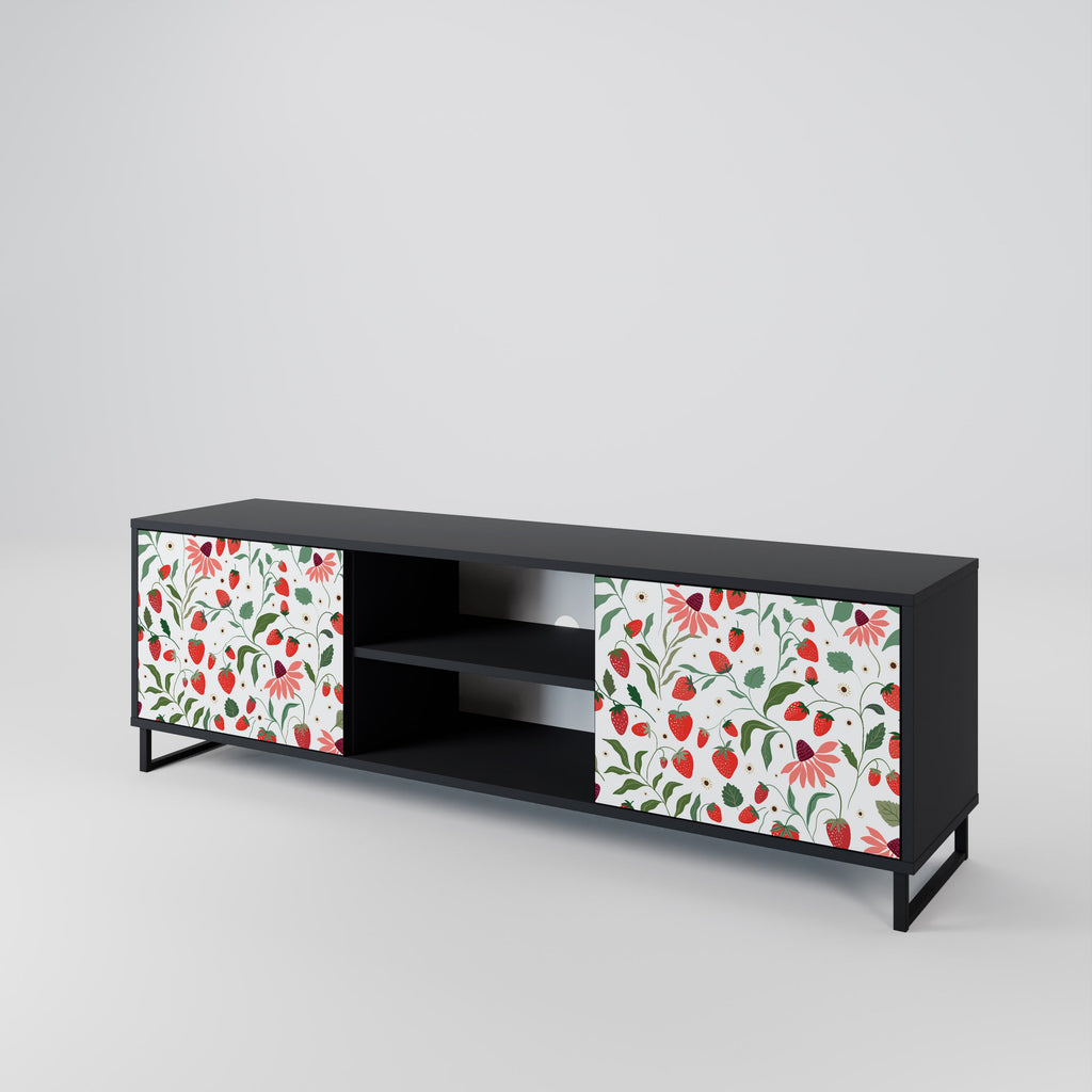 FLOWERS AND STRAWBERRIES 2-Door TV Stand in Black Finish