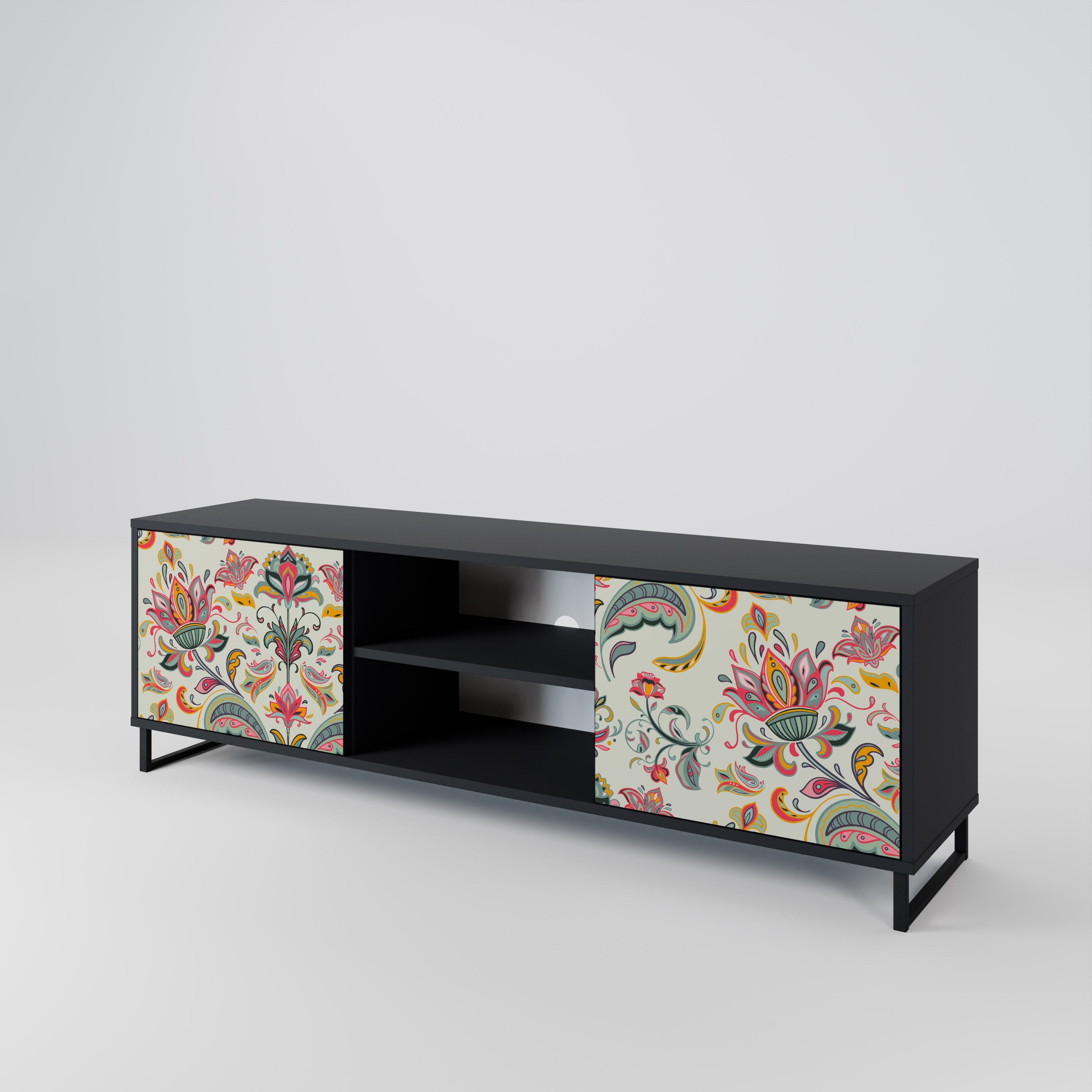 ORGANIC FOLKLORE 2-Door TV Stand in Black Finish