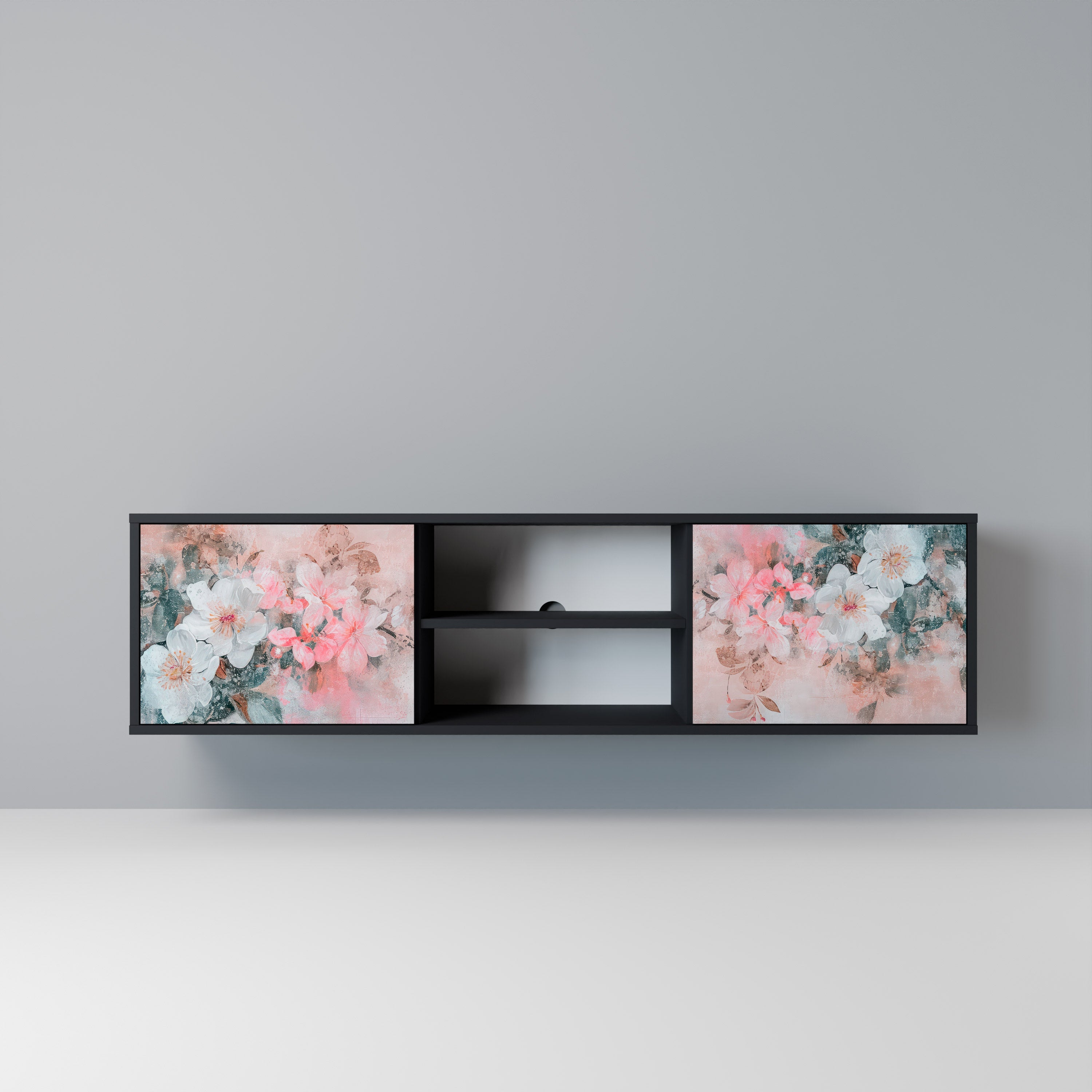 CHERRY BLOSSOM 2-Door TV Stand in Black Finish