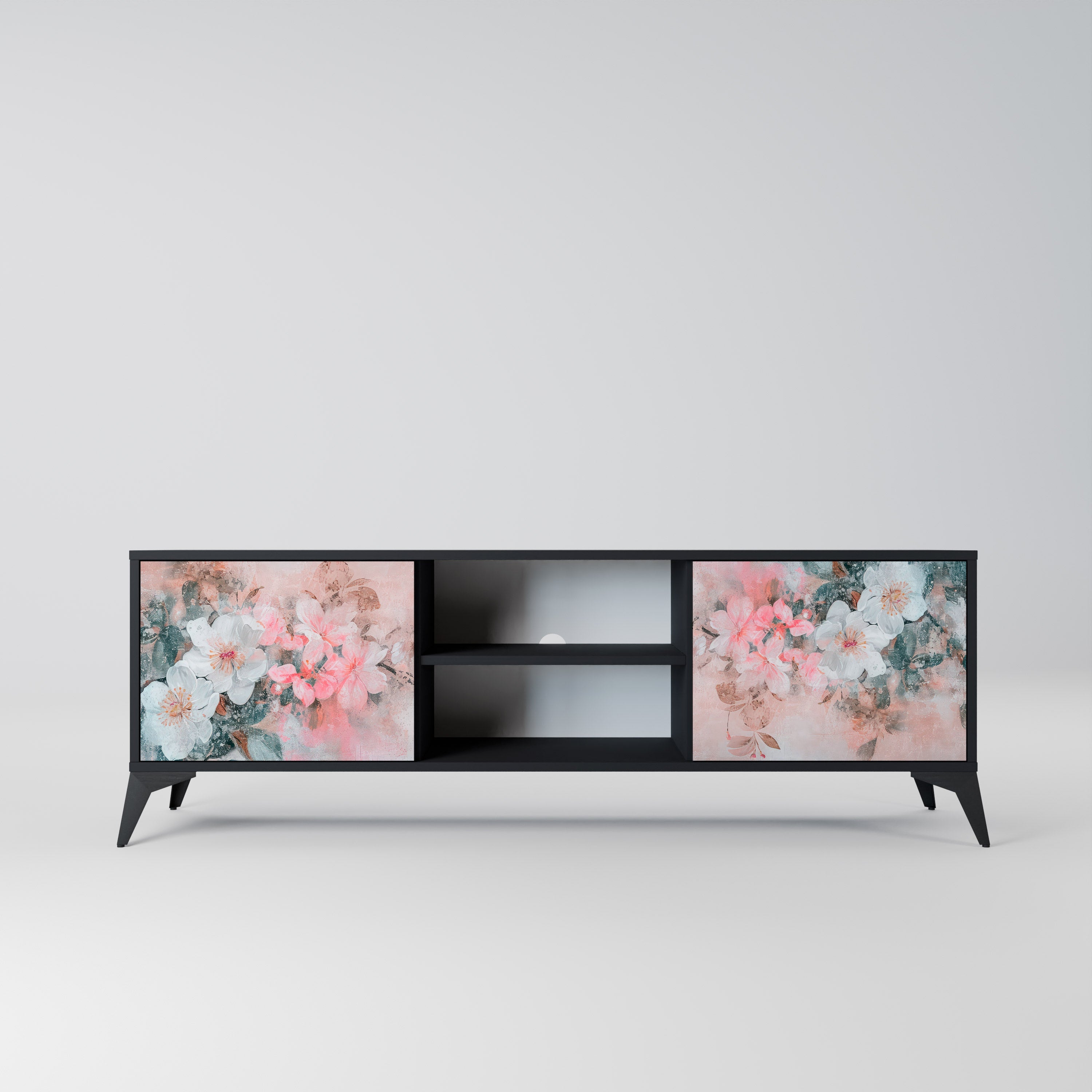 CHERRY BLOSSOM 2-Door TV Stand in Black Finish