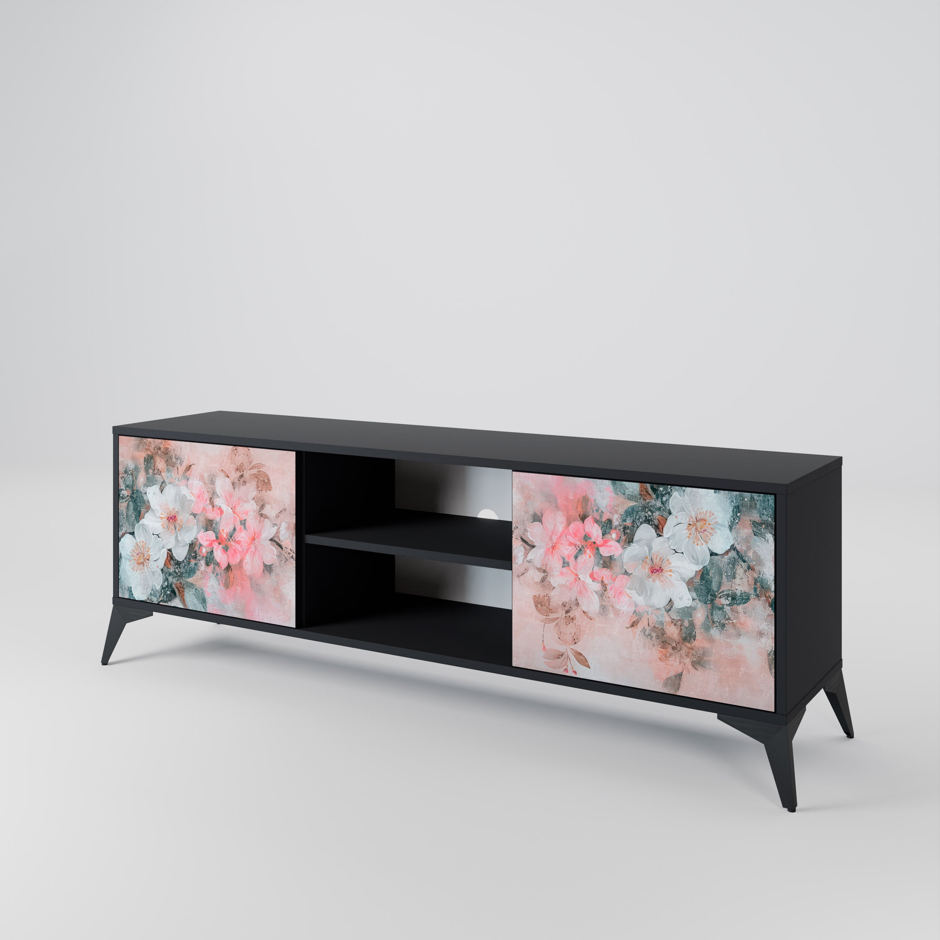 CHERRY BLOSSOM 2-Door TV Stand in Black Finish