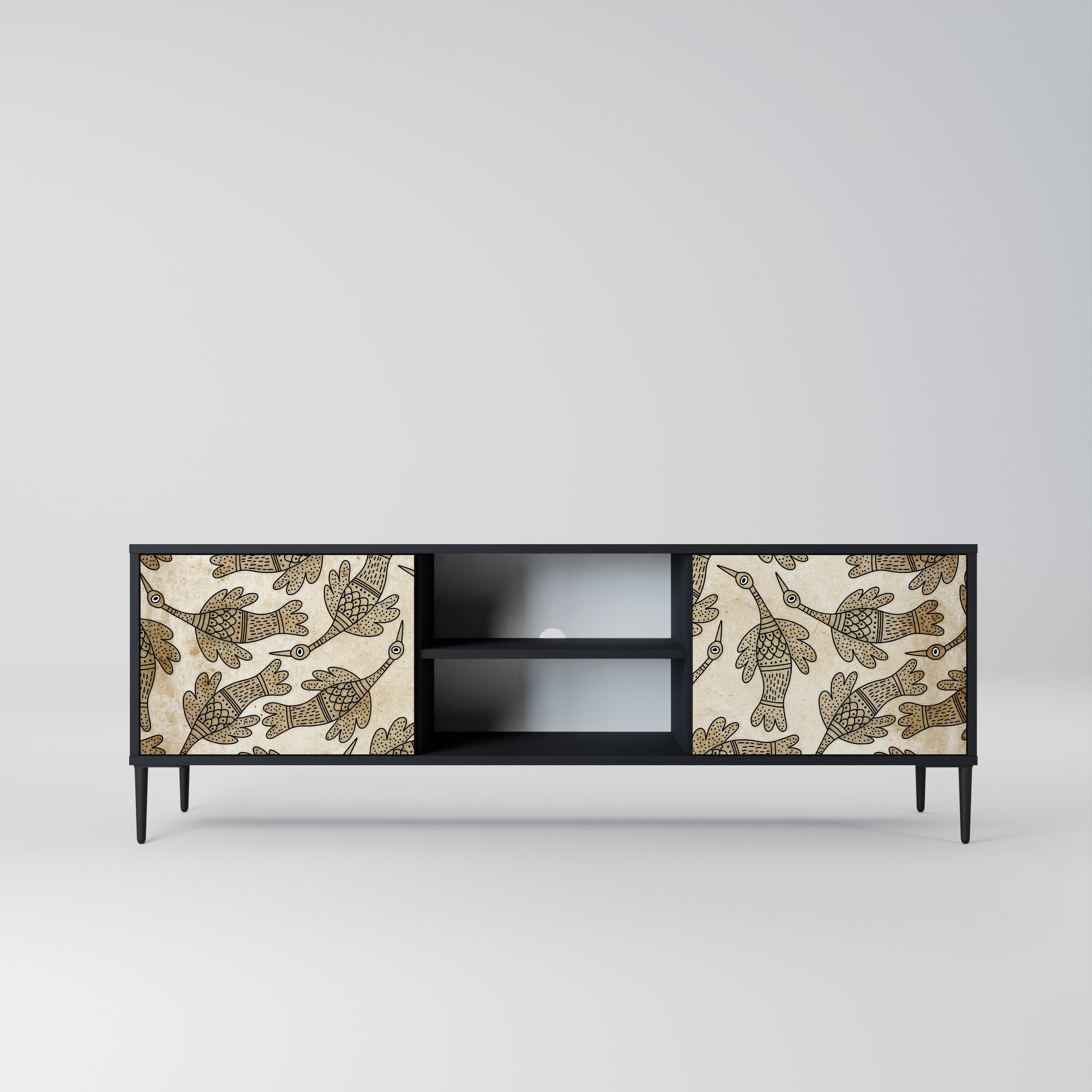 Meuble TV 2 portes ALMONDINE SONGBIRD, finition noire