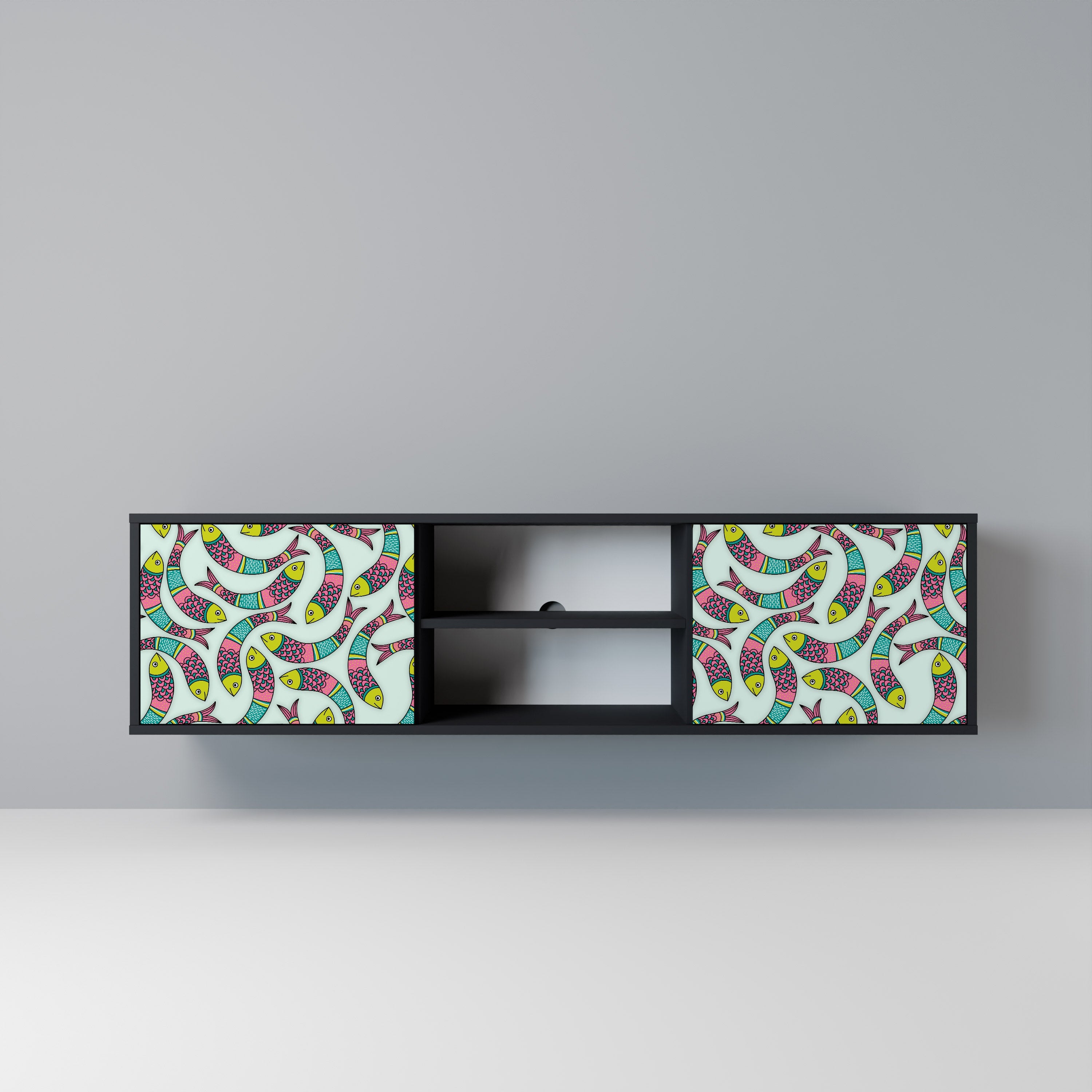 INDIAN FISH 2-Door TV Stand in Black Finish