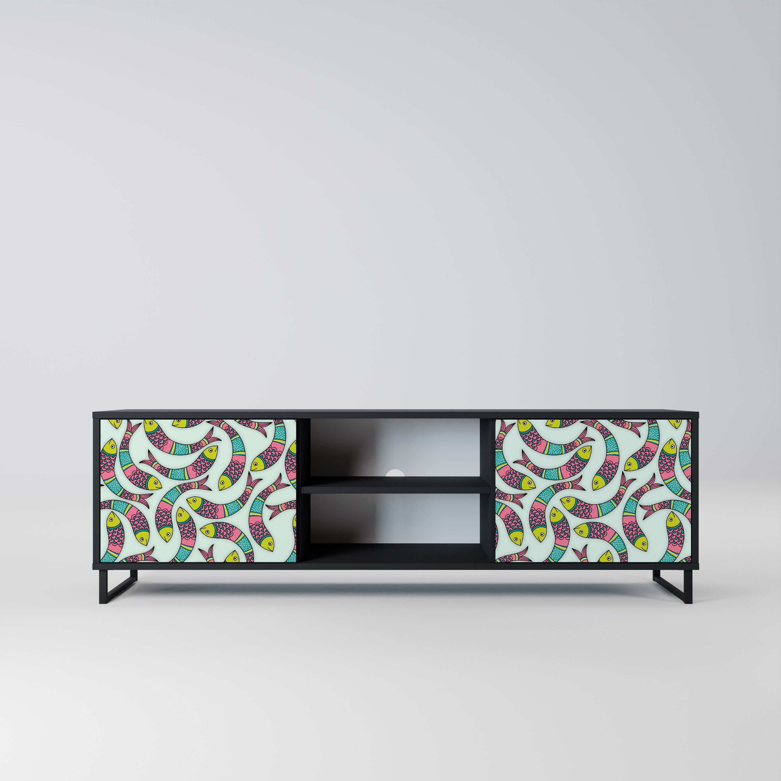 INDIAN FISH 2-Door TV Stand in Black Finish
