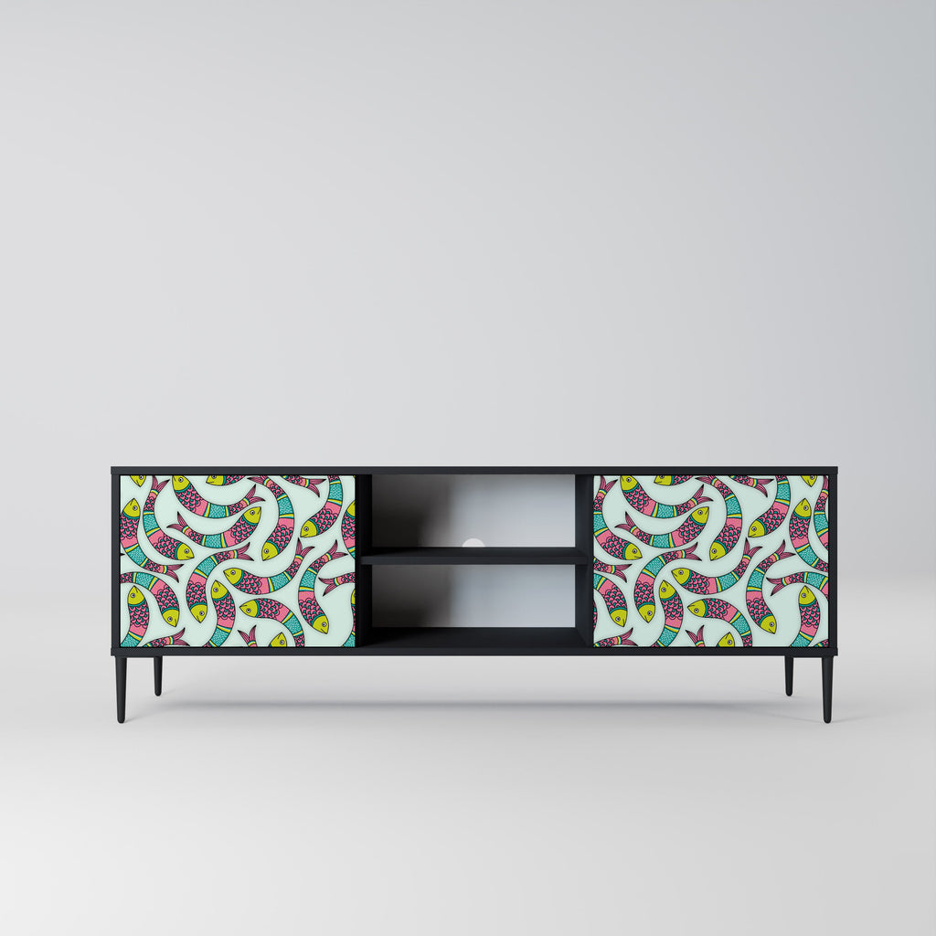 INDIAN FISH 2-Door TV Stand in Black Finish