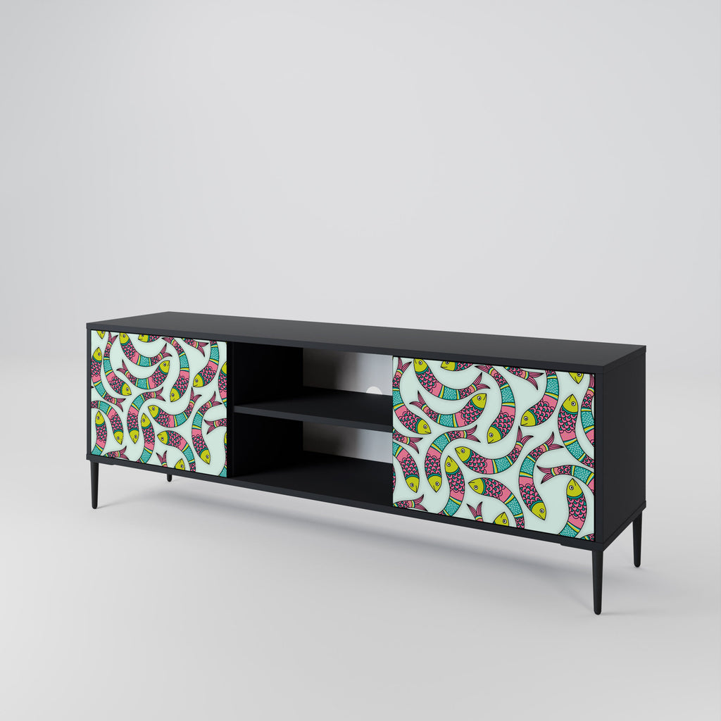 INDIAN FISH 2-Door TV Stand in Black Finish