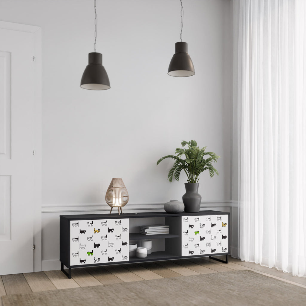 CATS COMPILATION 2-Door TV Stand in Black Finish