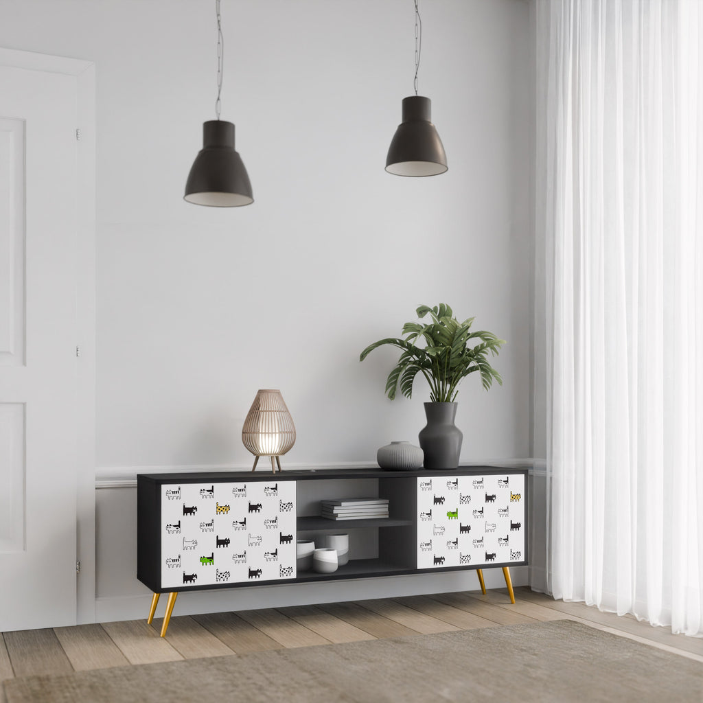 CATS COMPILATION 2-Door TV Stand in Black Finish