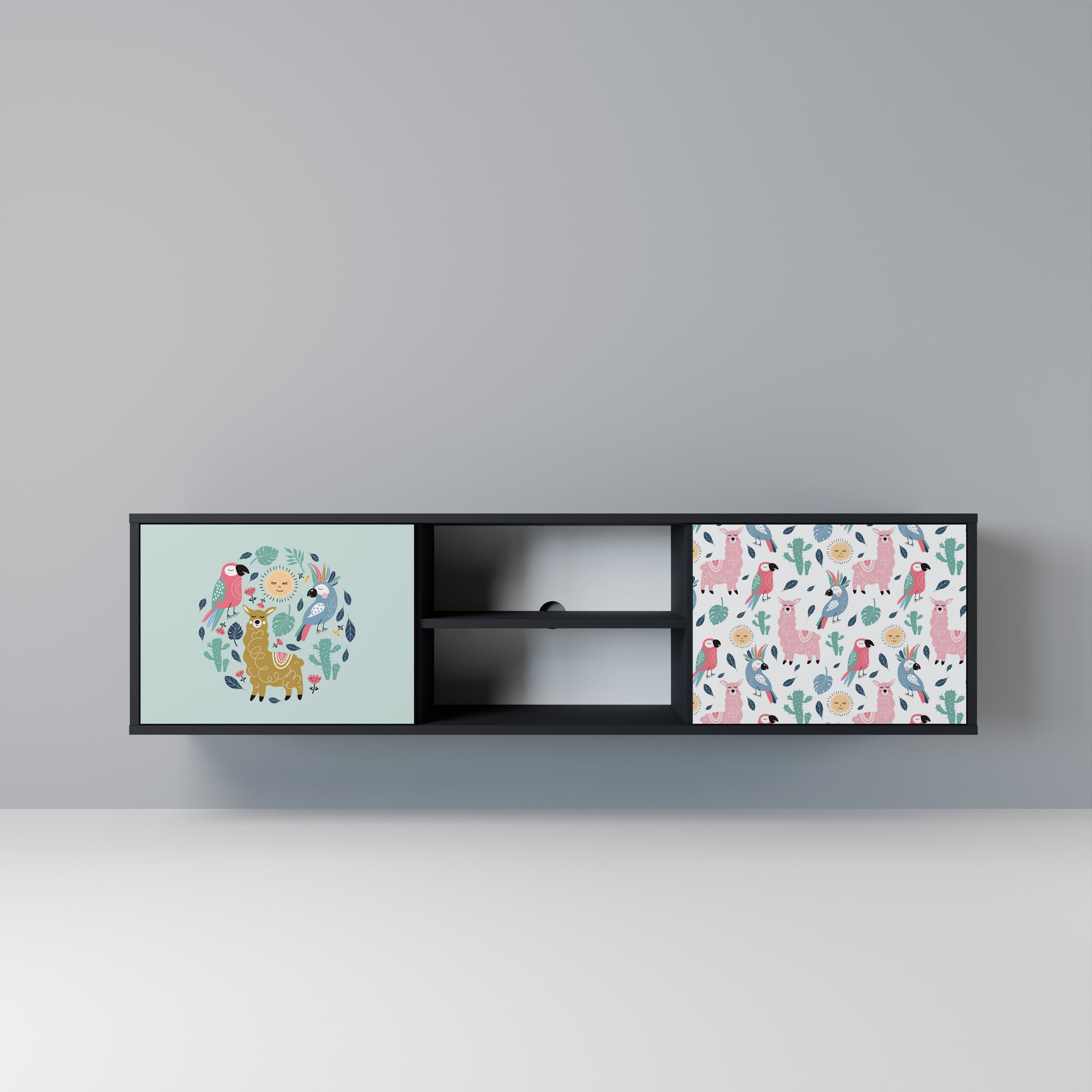 COLORFUL ALPACAS 2-Door TV Stand in Black Finish