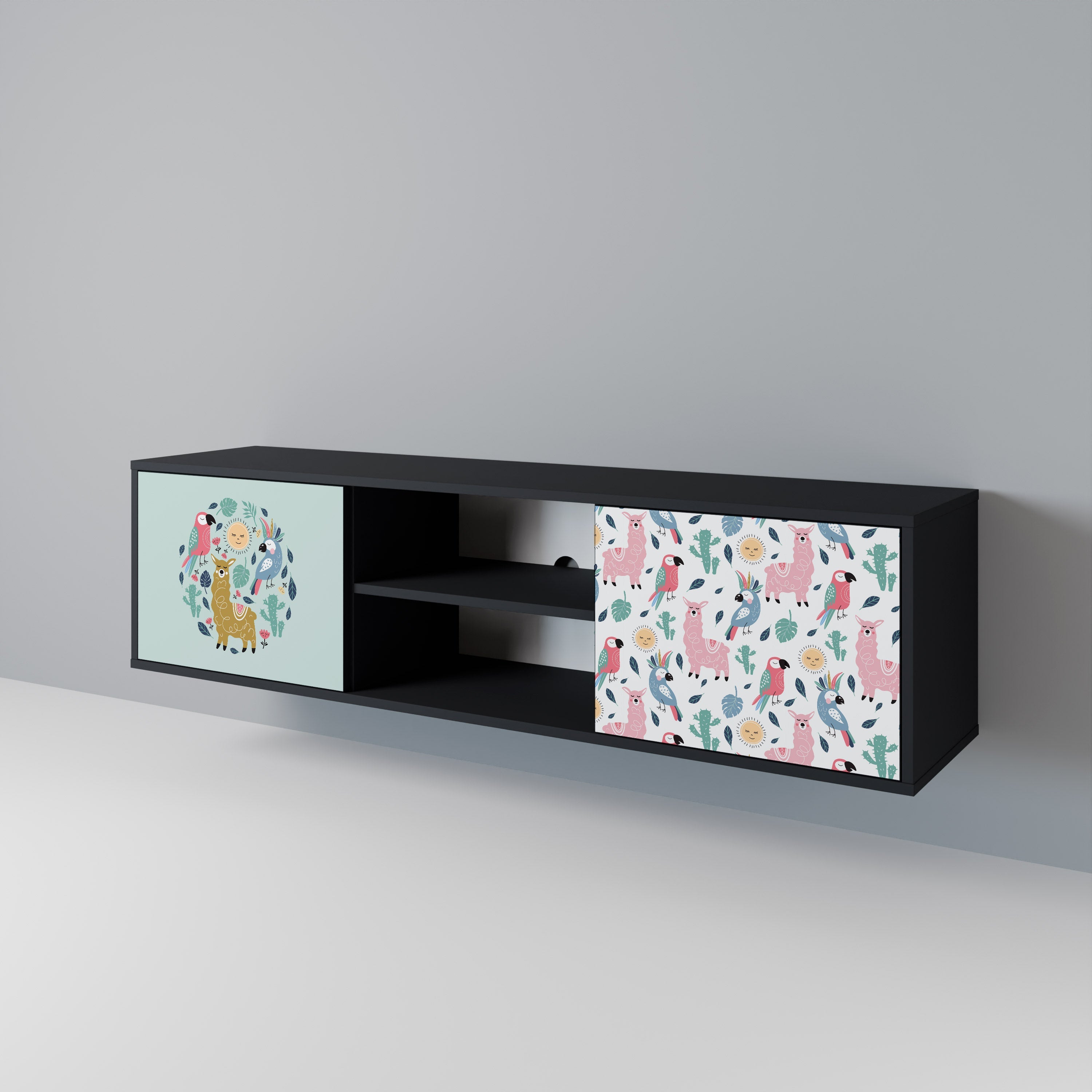 COLORFUL ALPACAS 2-Door TV Stand in Black Finish