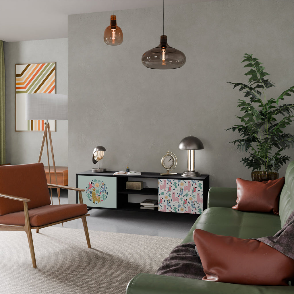 Meuble TV 2 portes COLORFUL ALPACAS finition noire