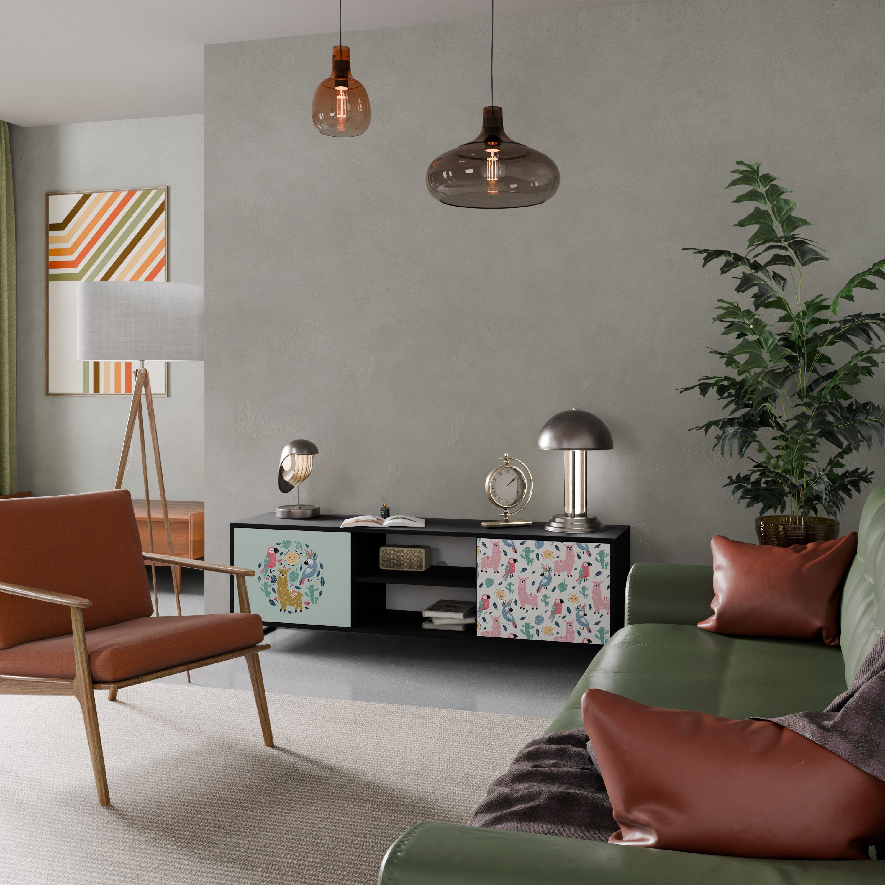 COLORFUL ALPACAS 2-Door TV Stand in Black Finish