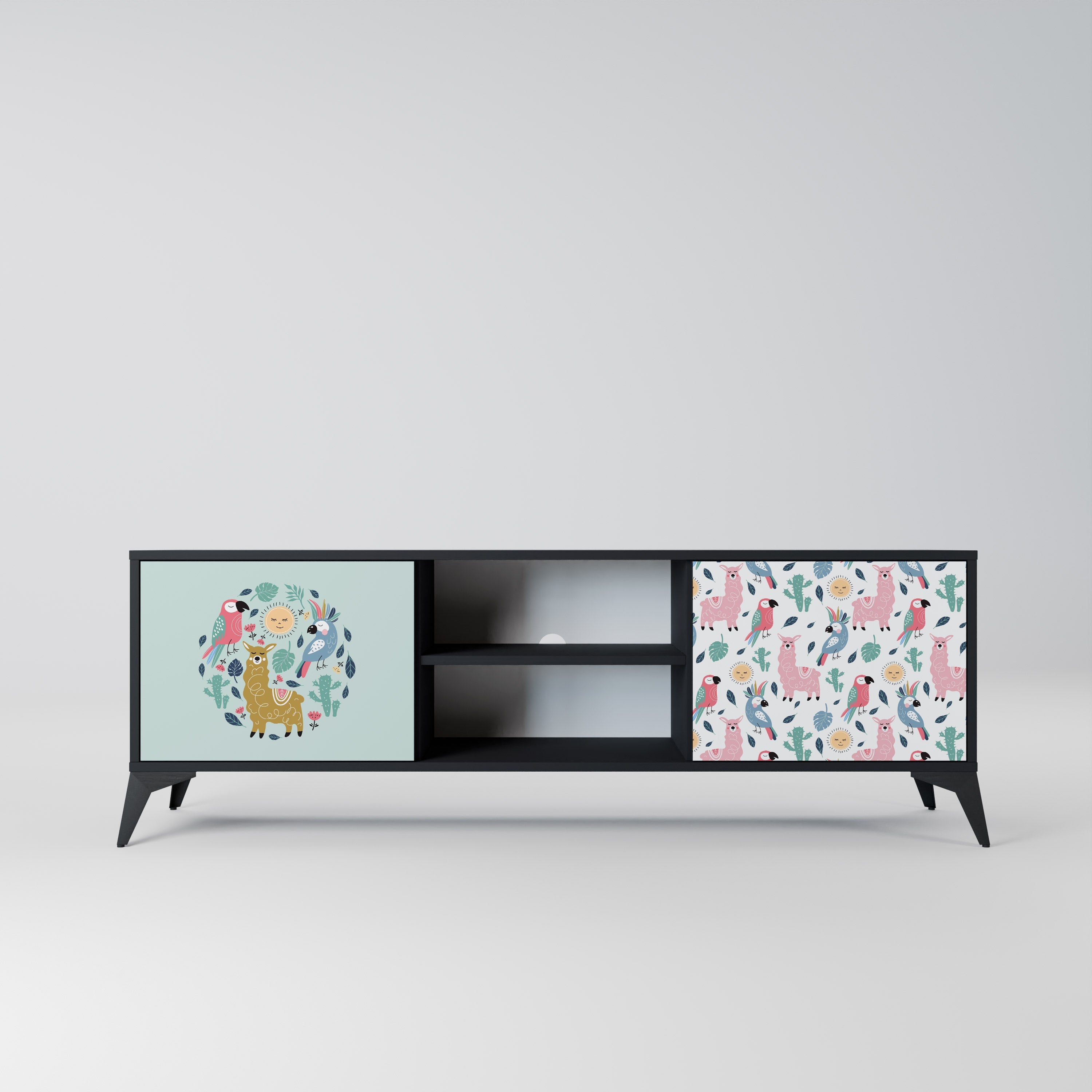 COLORFUL ALPACAS 2-Door TV Stand in Black Finish
