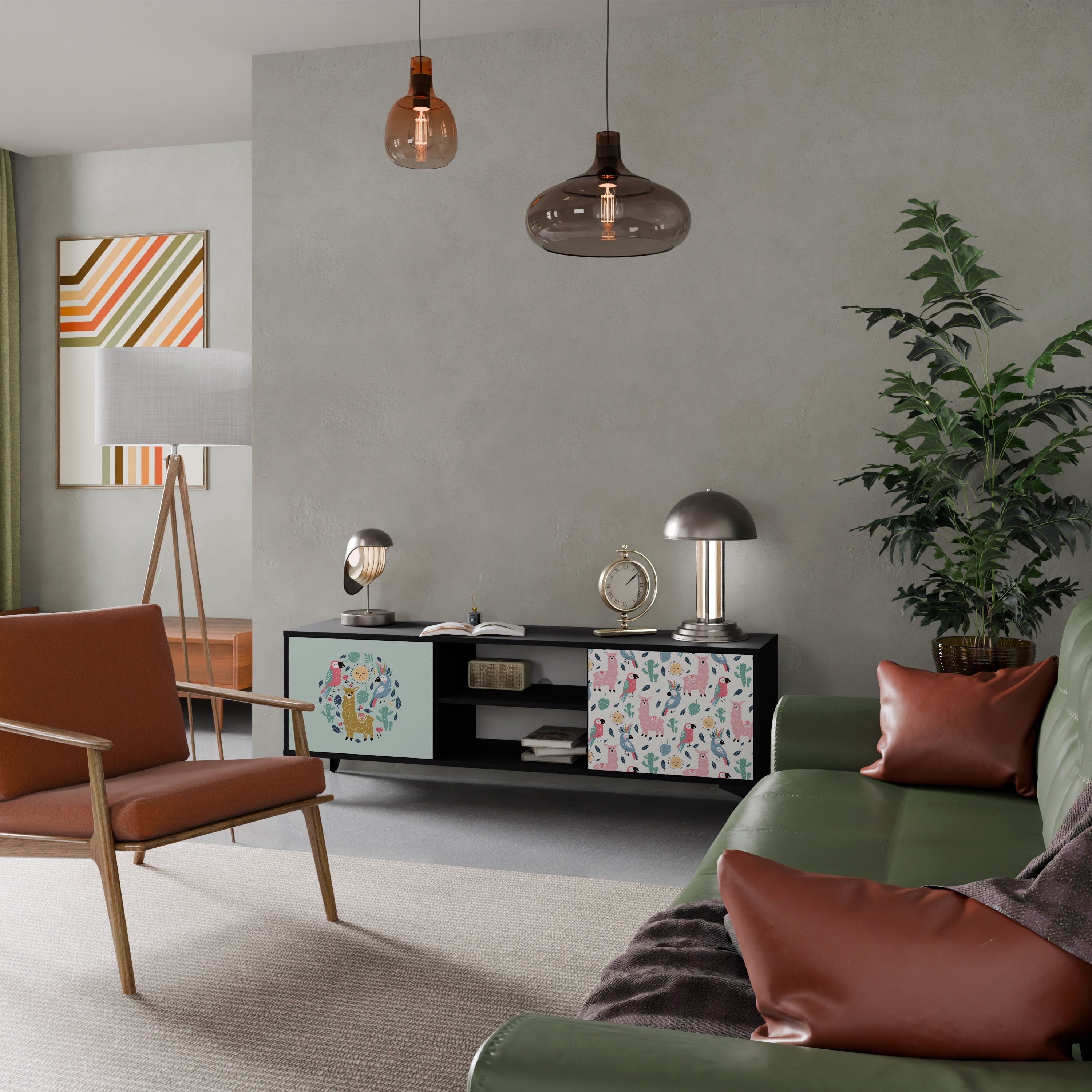 COLORFUL ALPACAS 2-Door TV Stand in Black Finish