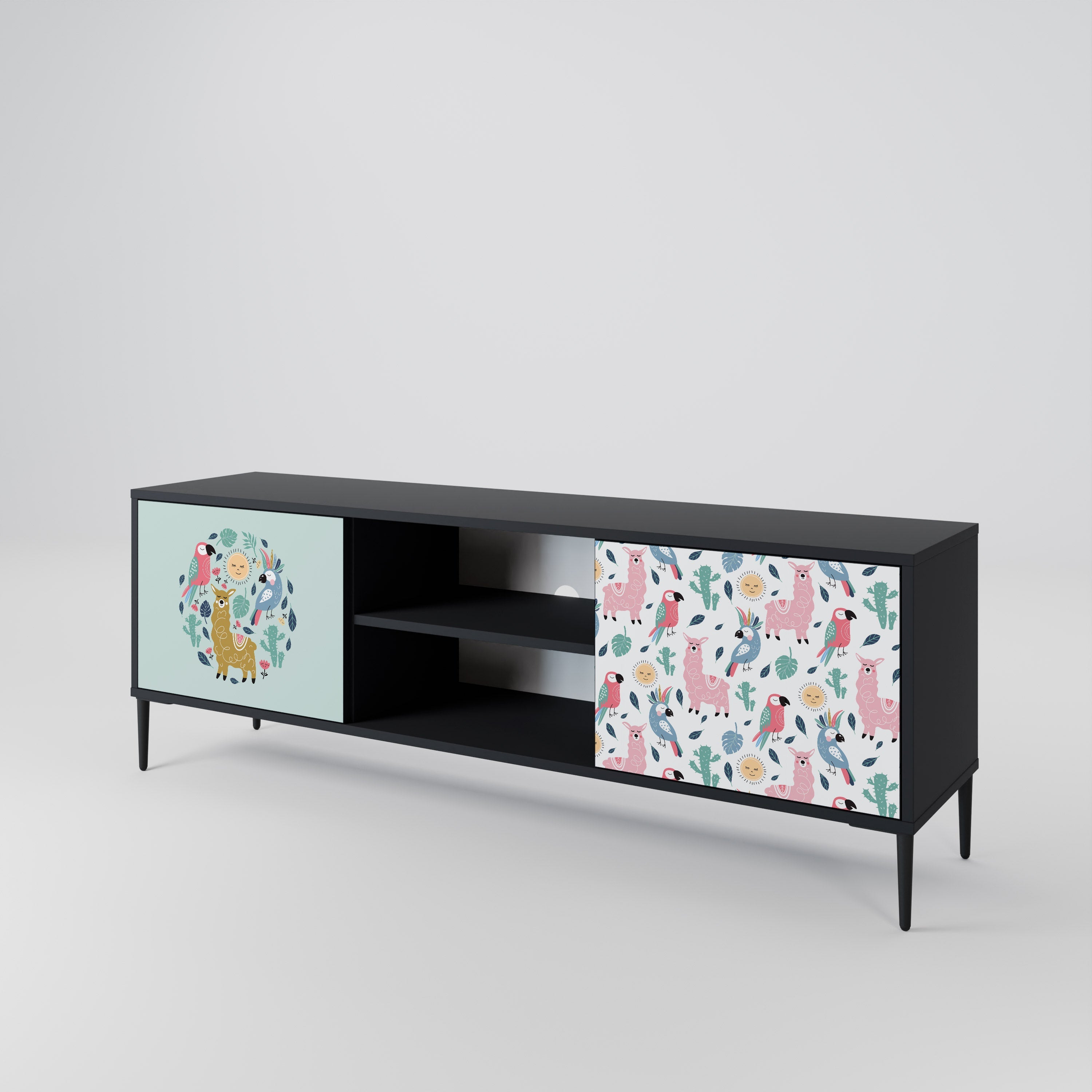 COLORFUL ALPACAS 2-Door TV Stand in Black Finish