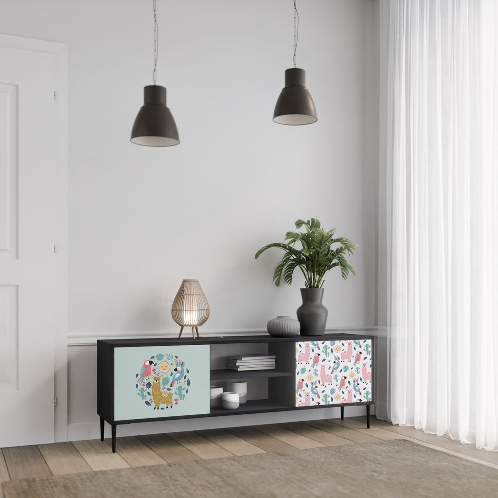 Meuble TV 2 portes COLORFUL ALPACAS finition noire