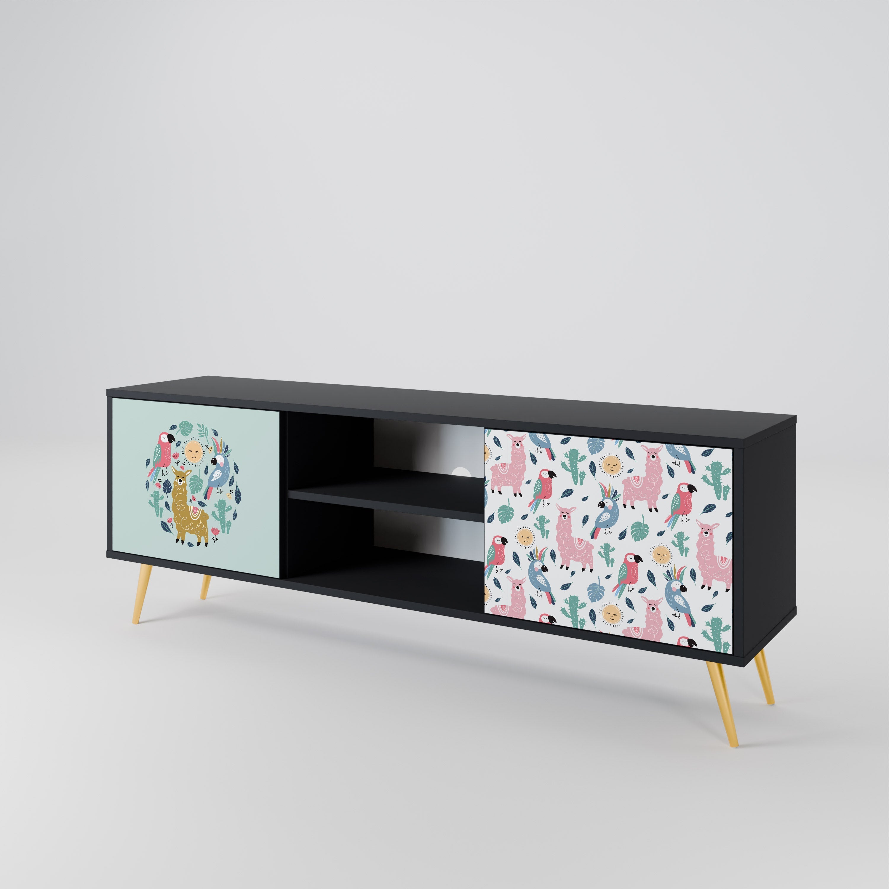 COLORFUL ALPACAS 2-Door TV Stand in Black Finish