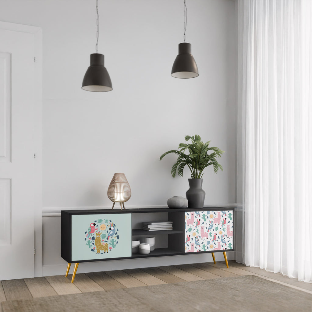 Meuble TV 2 portes COLORFUL ALPACAS finition noire