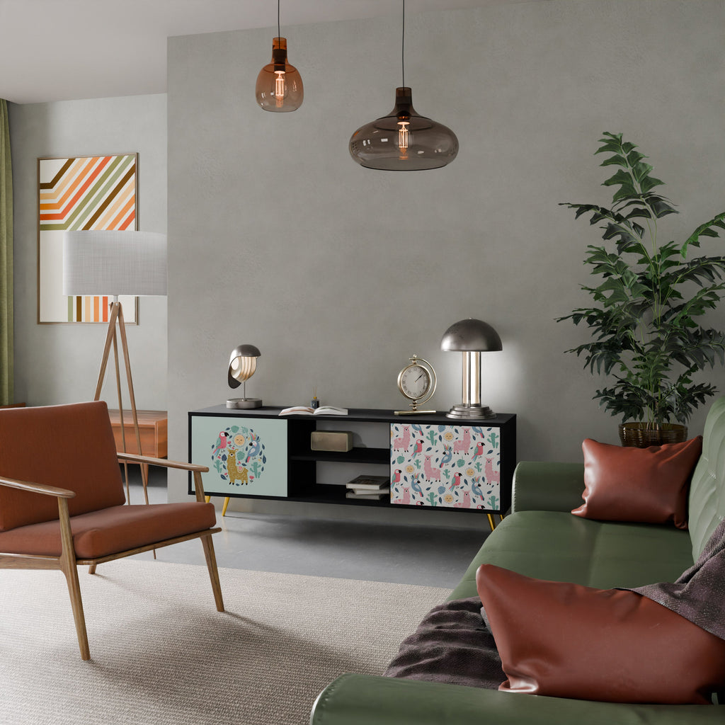 Meuble TV 2 portes COLORFUL ALPACAS finition noire