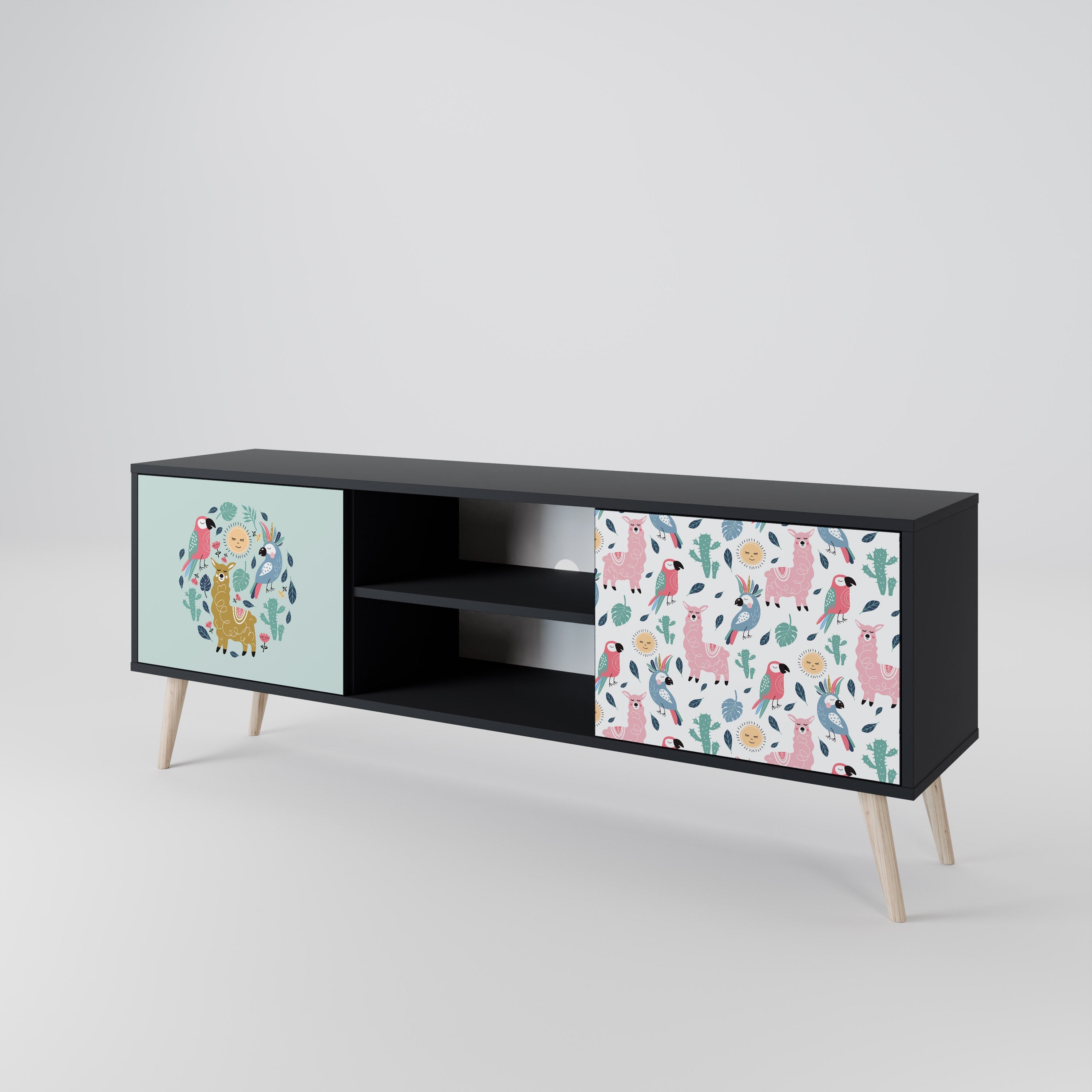COLORFUL ALPACAS 2-Door TV Stand in Black Finish