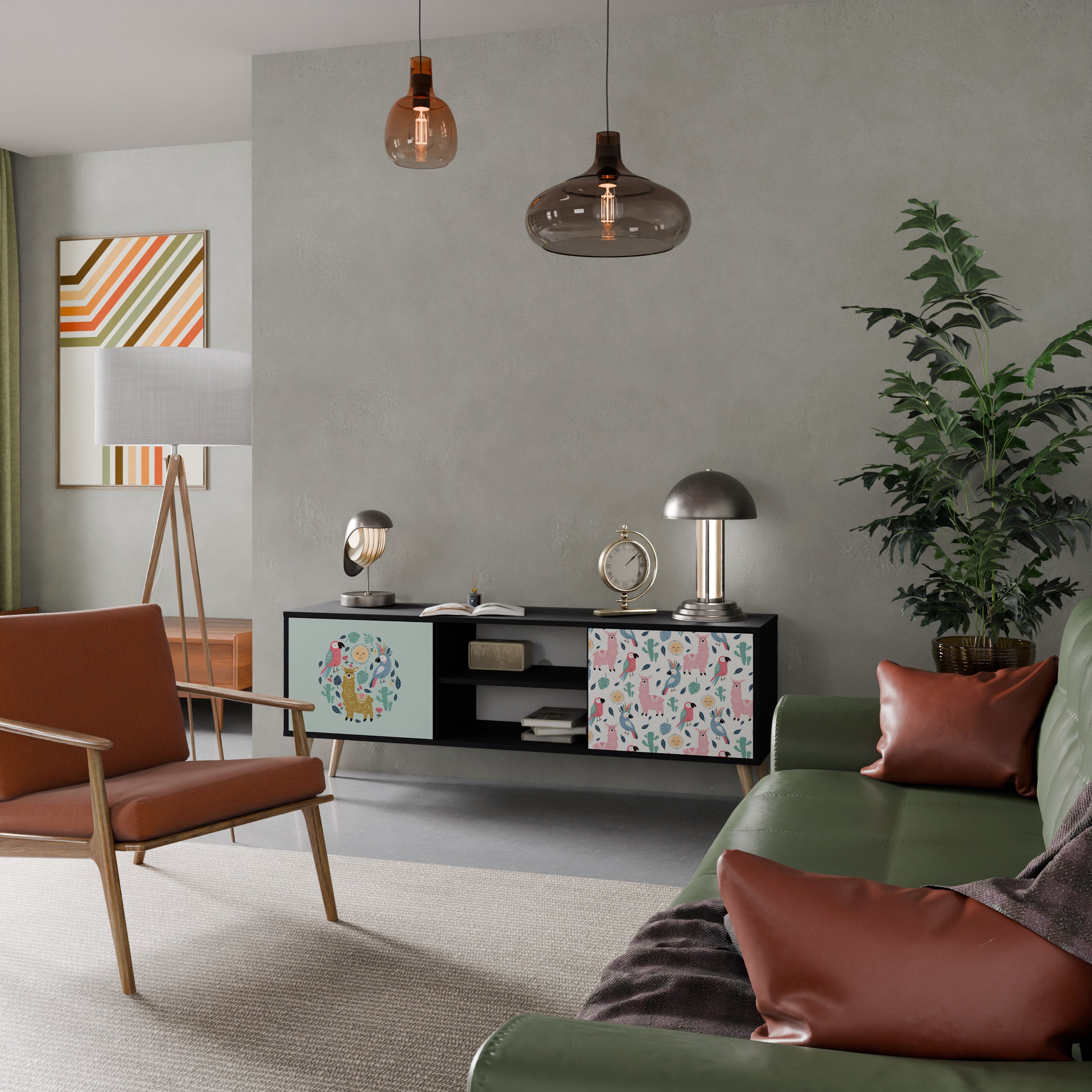 COLORFUL ALPACAS 2-Door TV Stand in Black Finish