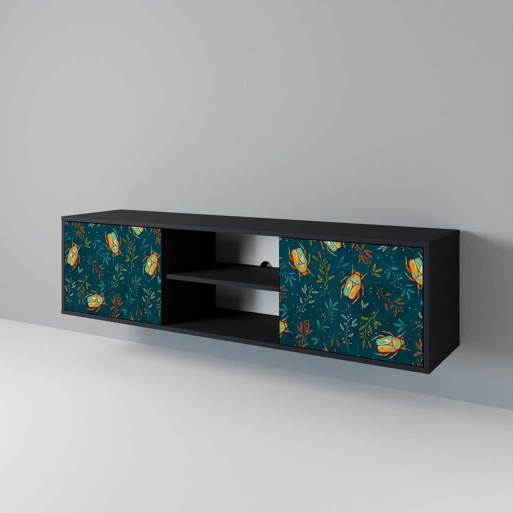 Meuble TV 2 portes AUTUMN INSECTS, finition noire