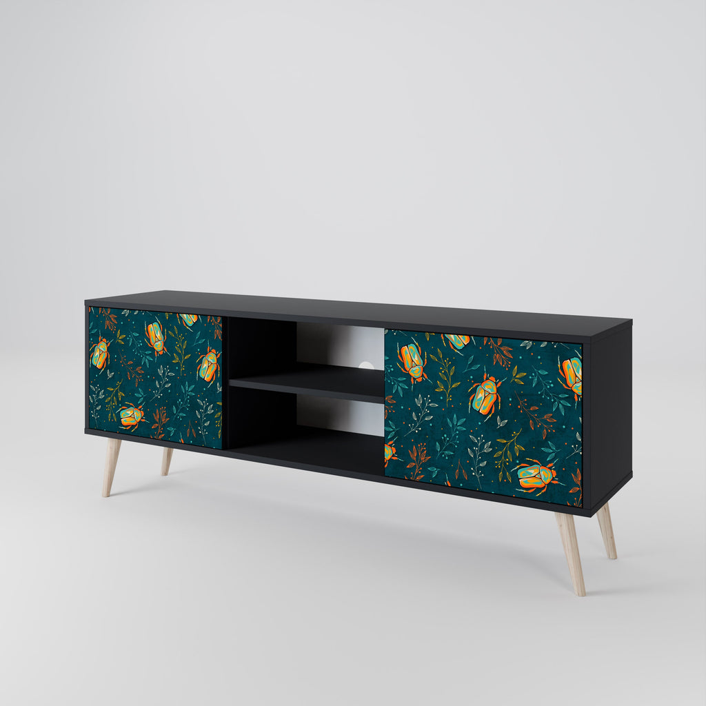 Meuble TV 2 portes AUTUMN INSECTS, finition noire
