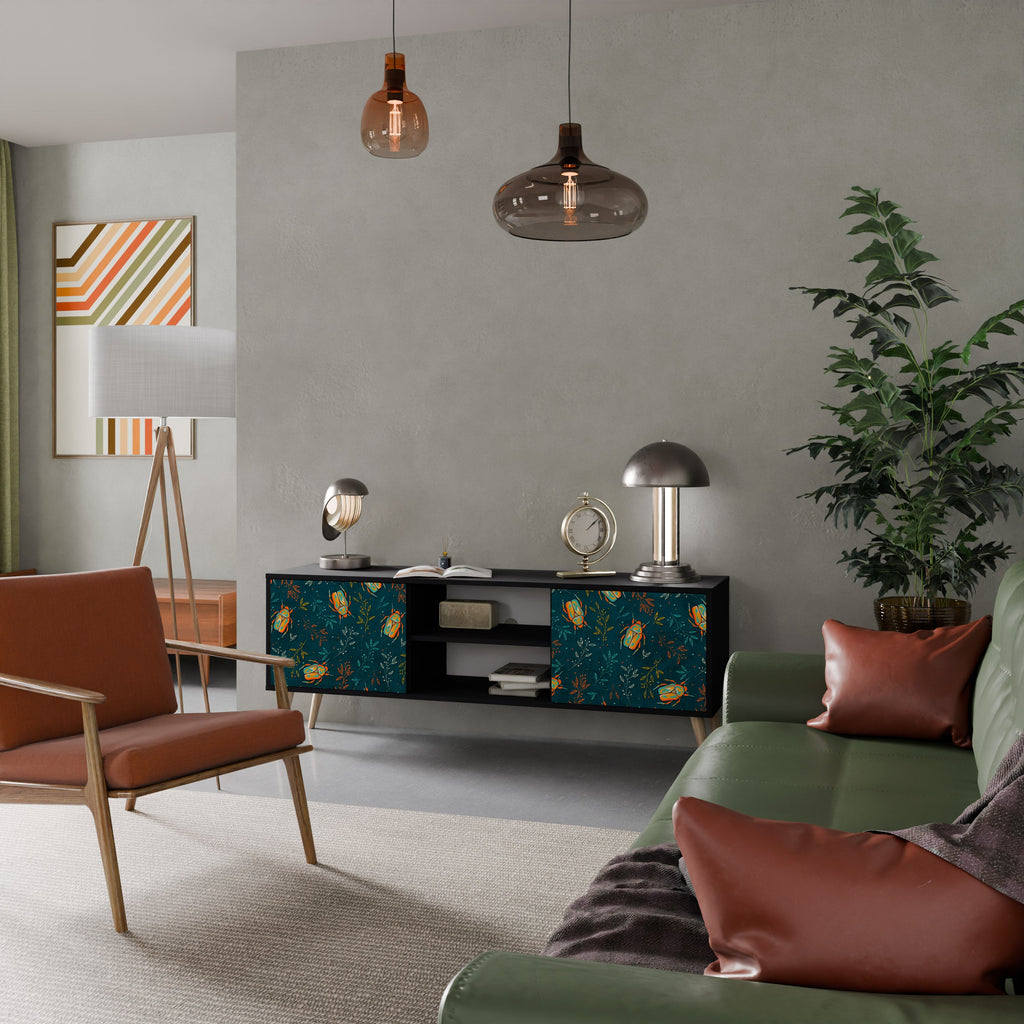 Meuble TV 2 portes AUTUMN INSECTS, finition noire