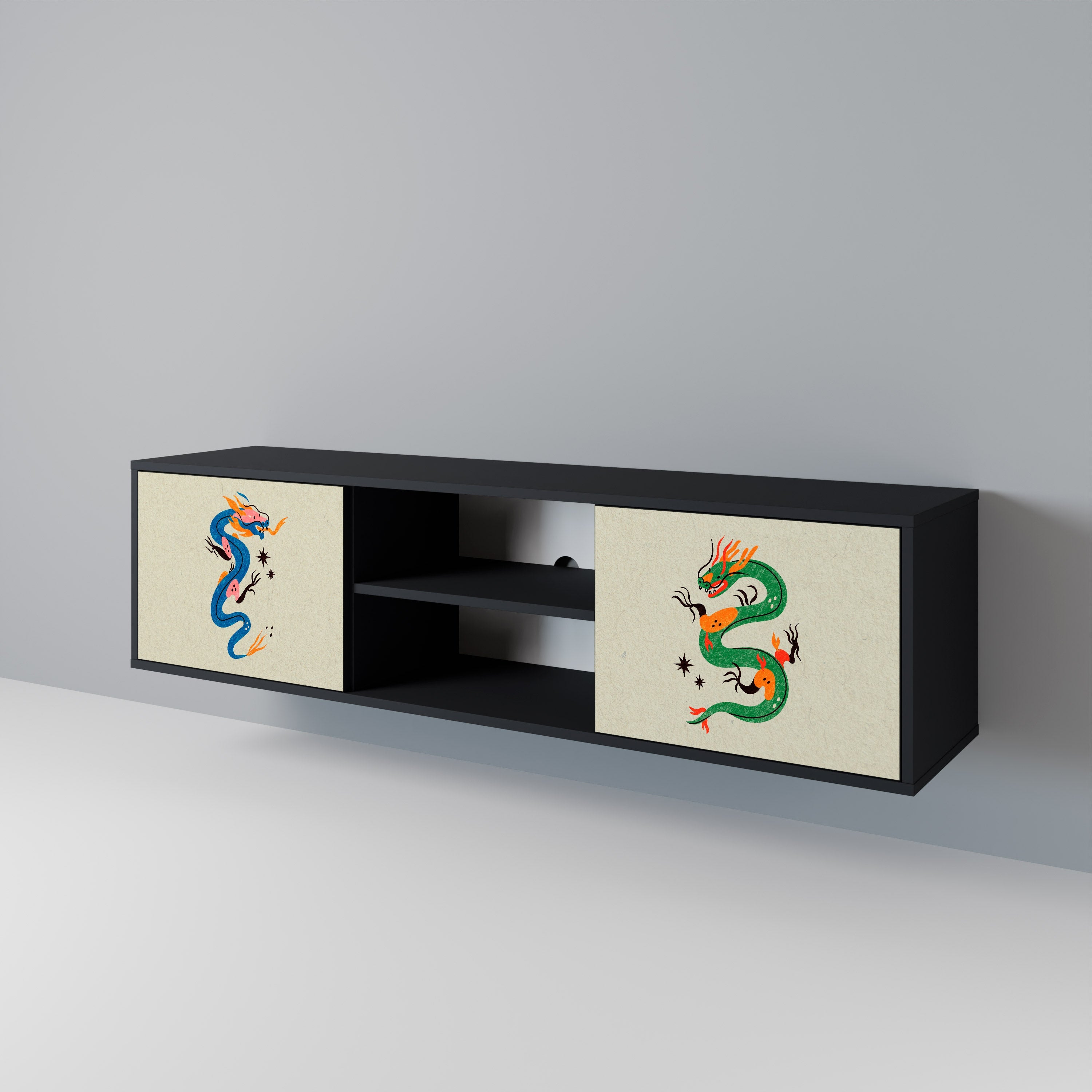 MYTHOLOGICAL CREATURES 2-Door TV Stand in Black Finish