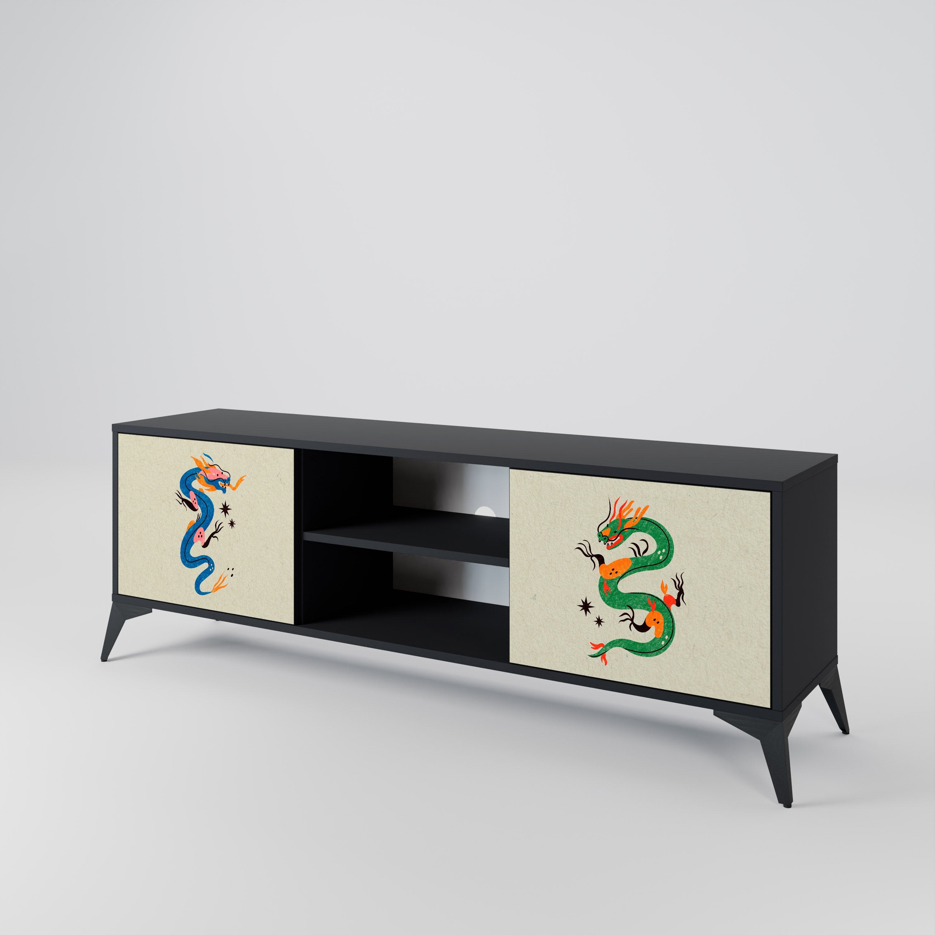 MYTHOLOGICAL CREATURES 2-Door TV Stand in Black Finish